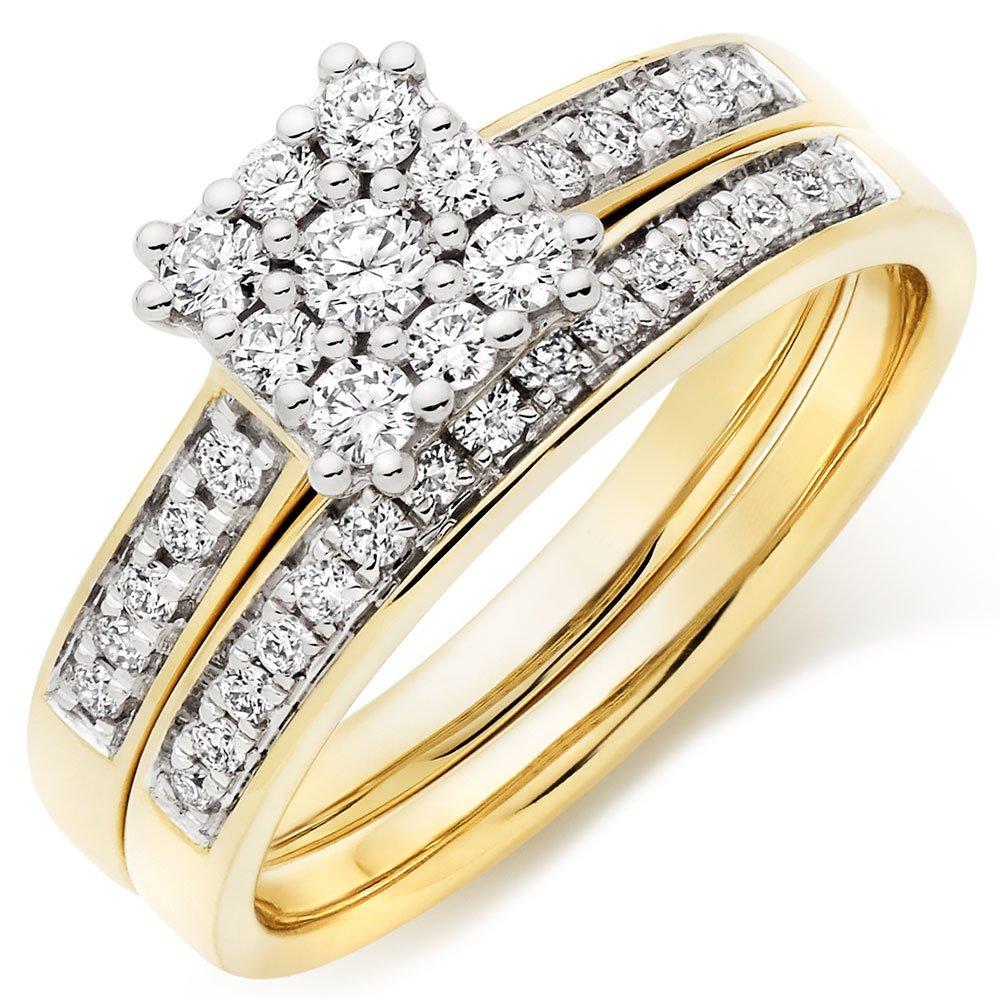 18ct Gold Diamond Cluster Ring Bridal Set
                                    