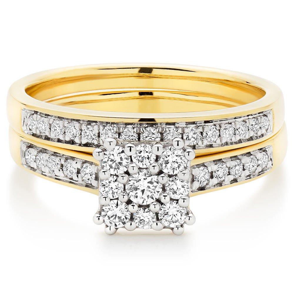 18ct Yellow Gold Diamond Cluster Ring Bridal Set | 0100724 ...