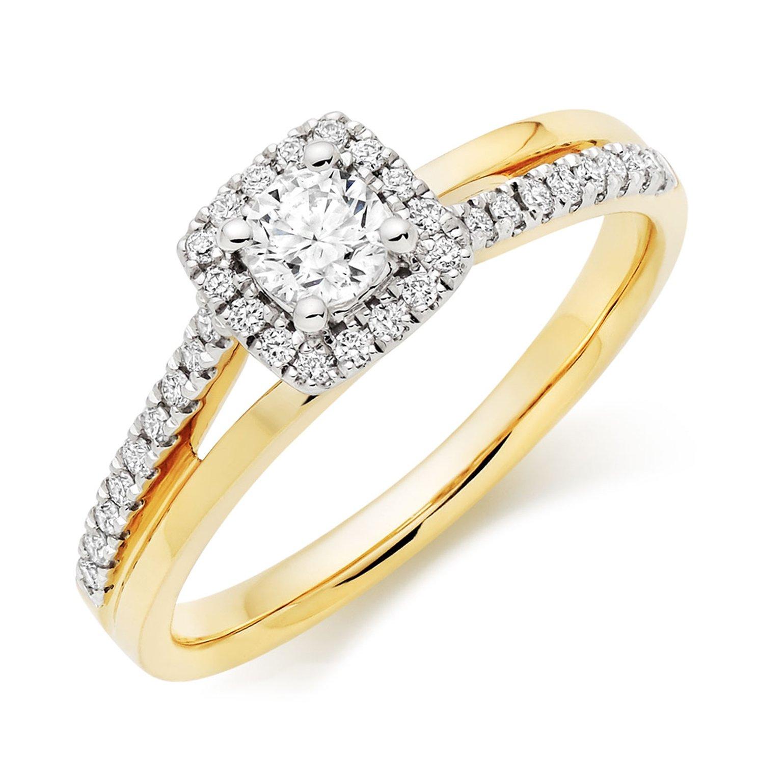 18ct Yellow Gold Diamond Halo Ring | 0100727 | Beaverbrooks the Jewellers