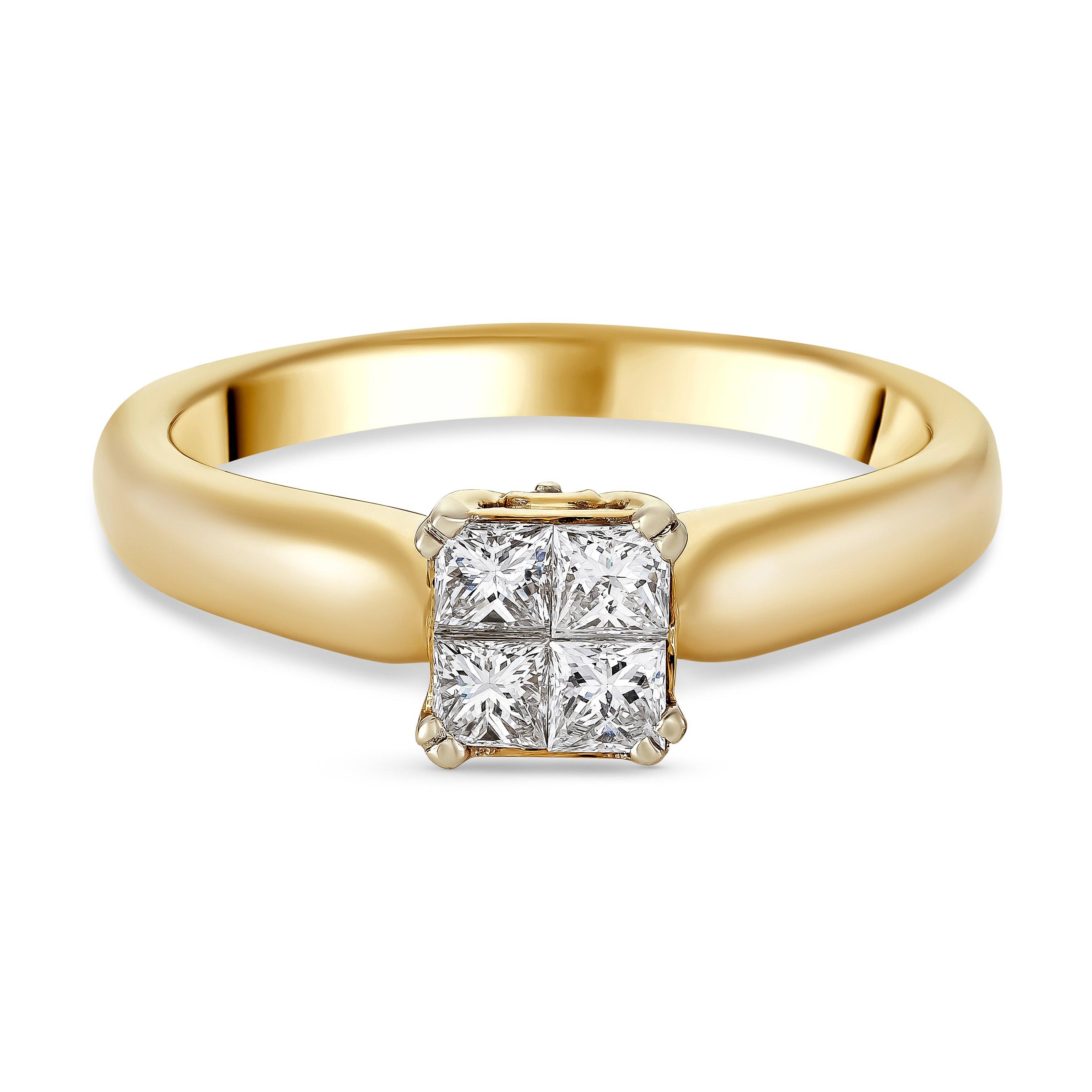 18ct Yellow Gold Diamond Princess Cut Cluster Ring