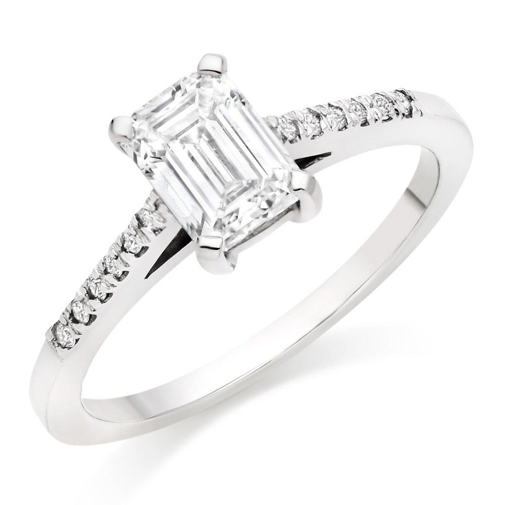 Once Platinum Diamond Emerald Cut Solitaire Ring