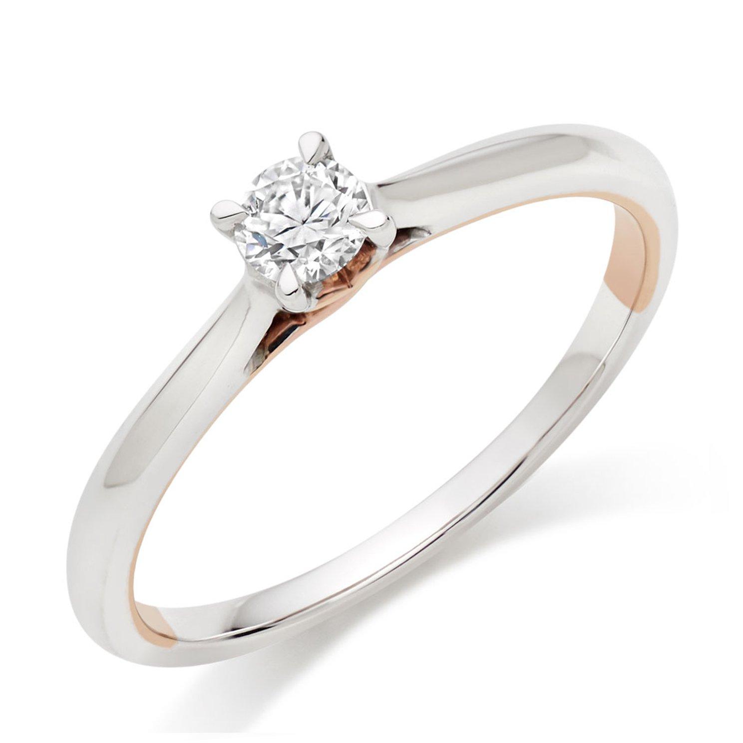 Rose Hearts 18ct White Gold and Rose Gold Diamond Solitaire Ring