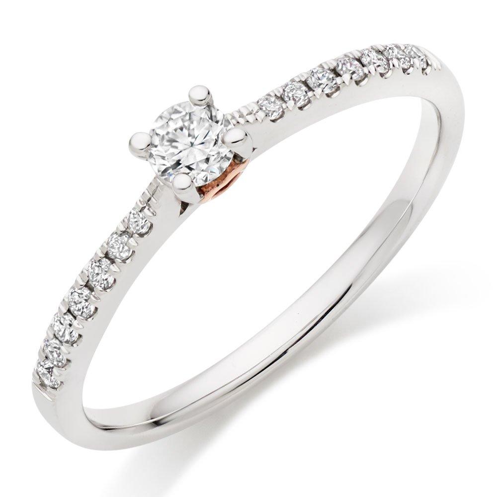 Rose Hearts 18ct White Gold and Rose Gold Diamond Solitaire Ring ...