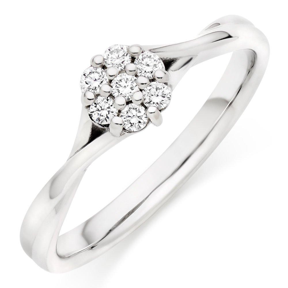 Beaverbrooks Women's 9ct White Gold Diamond Cluster Ring, Size: L