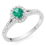 18ct White Gold Diamond Emerald Halo Ring