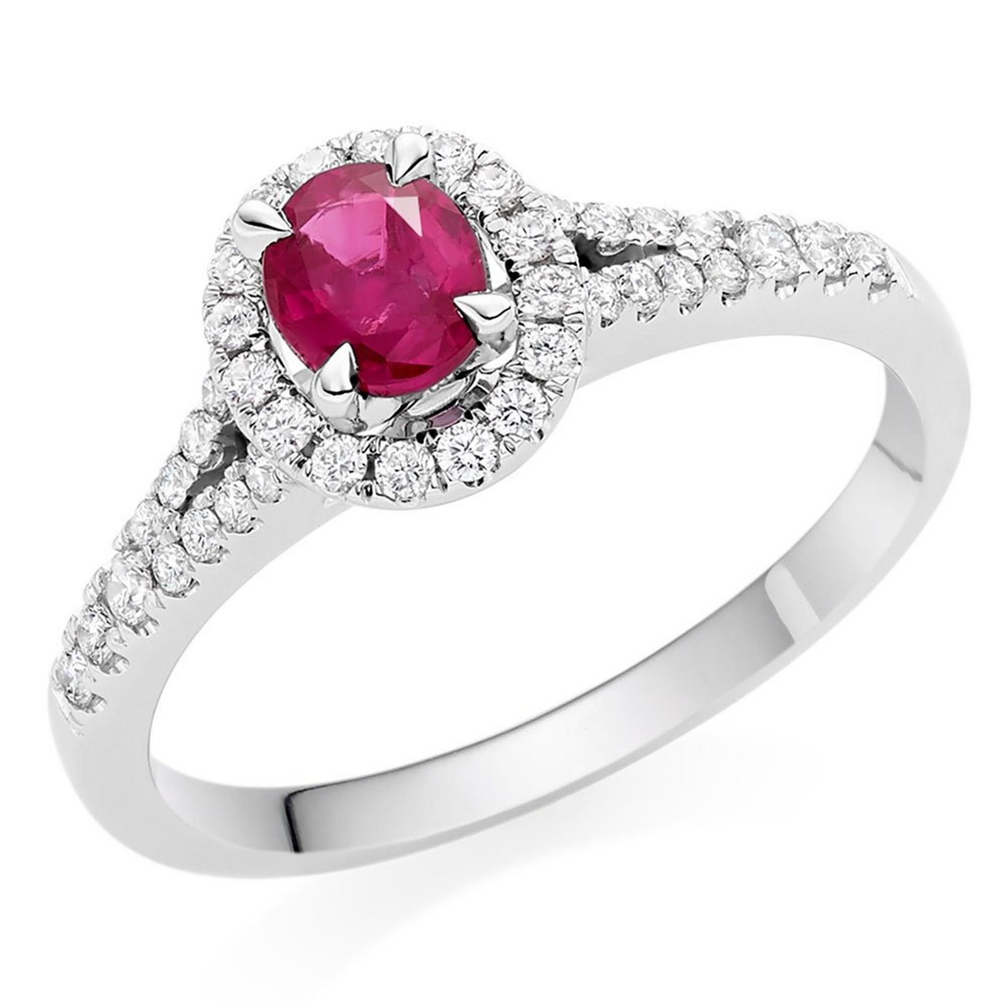 18ct White Gold Diamond Ruby Halo Ring