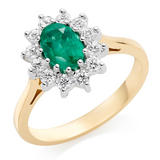 18ct Gold Diamond Emerald Cluster Ring
