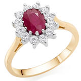 18ct Yellow Gold Diamond Ruby Cluster Ring