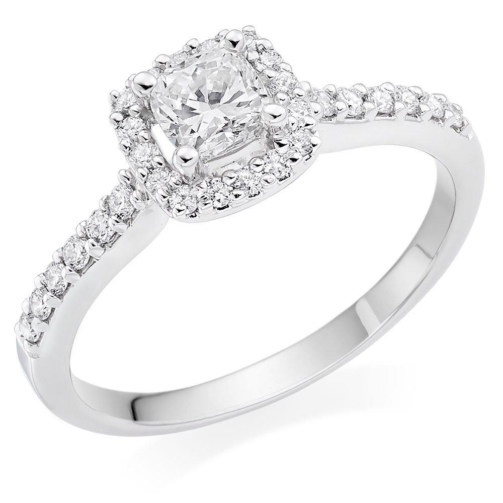 18ct White Gold Diamond Cushion Cut Halo Ring | 0111304 | Beaverbrooks ...