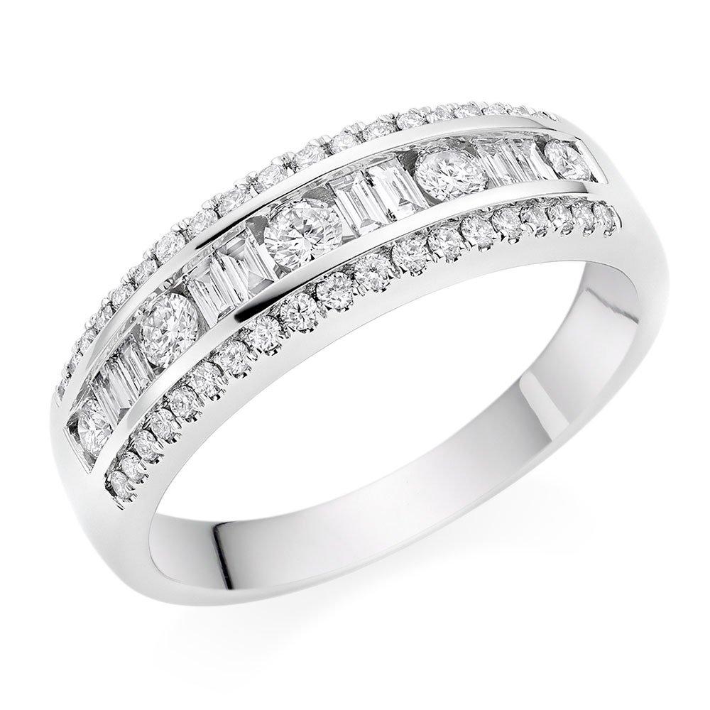 18ct White Gold Diamond Three Row Half Eternity Ring