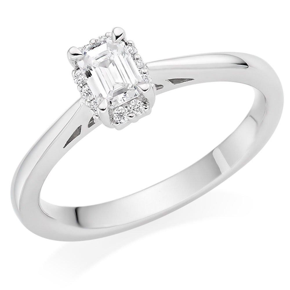 18ct White Gold Diamond Emerald Cut Halo Ring | 0111484 | Beaverbrooks ...