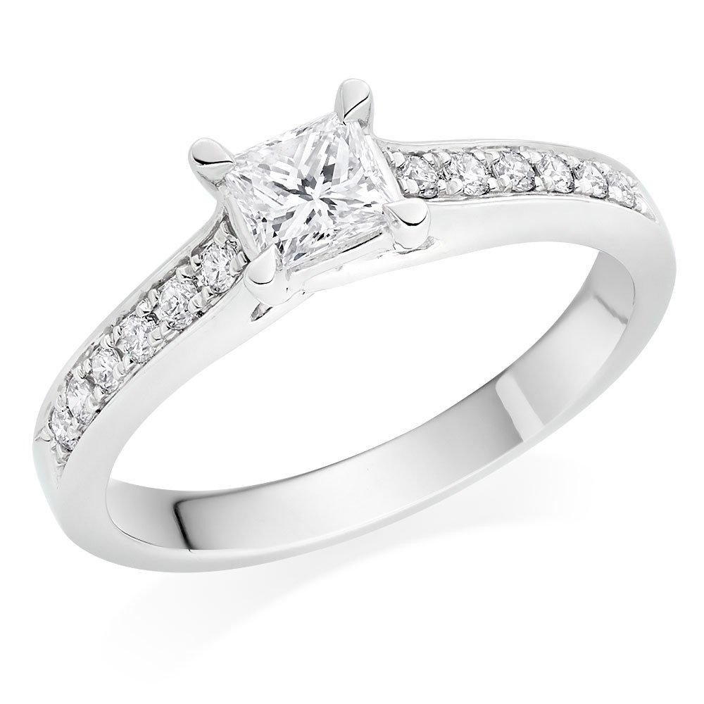 Beaverbrooks Women's Platinum Diamond Princess Cut Solitaire Ring, Diamond Carat 0.43 Colour G, Clarity SI1, Ring Size M