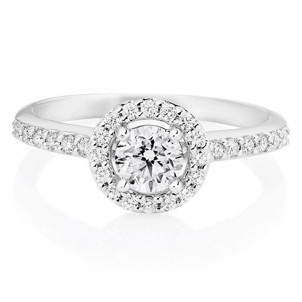 18ct White Gold Diamond Halo Ring | 0115200 | Beaverbrooks the Jewellers