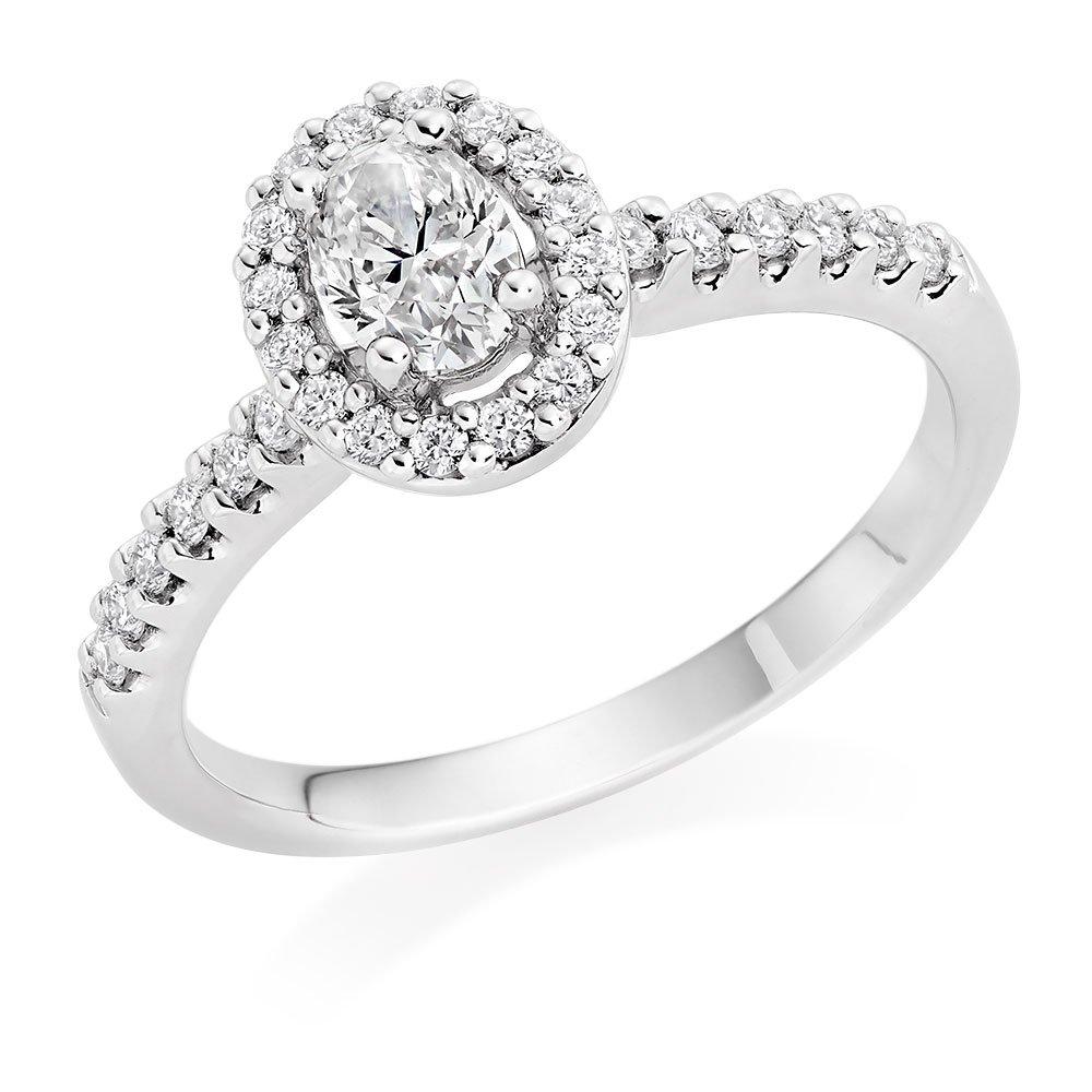 beaverbrooks women's platinum oval cut diamond halo ring, size: m