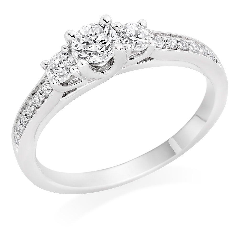 Beaverbrooks Women's 9ct White Gold Diamond Three Stone Ring, Diamond Carat 0.46 Colour I, Clarity I1, Ring Size J