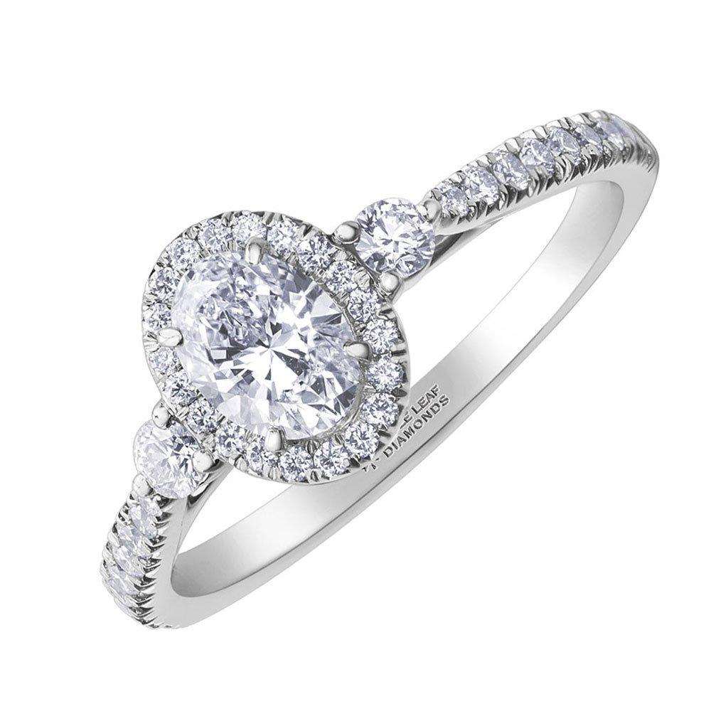 Maple Leaf Diamonds Women's 18ct White Gold Oval Halo Diamond Ring, Size: P