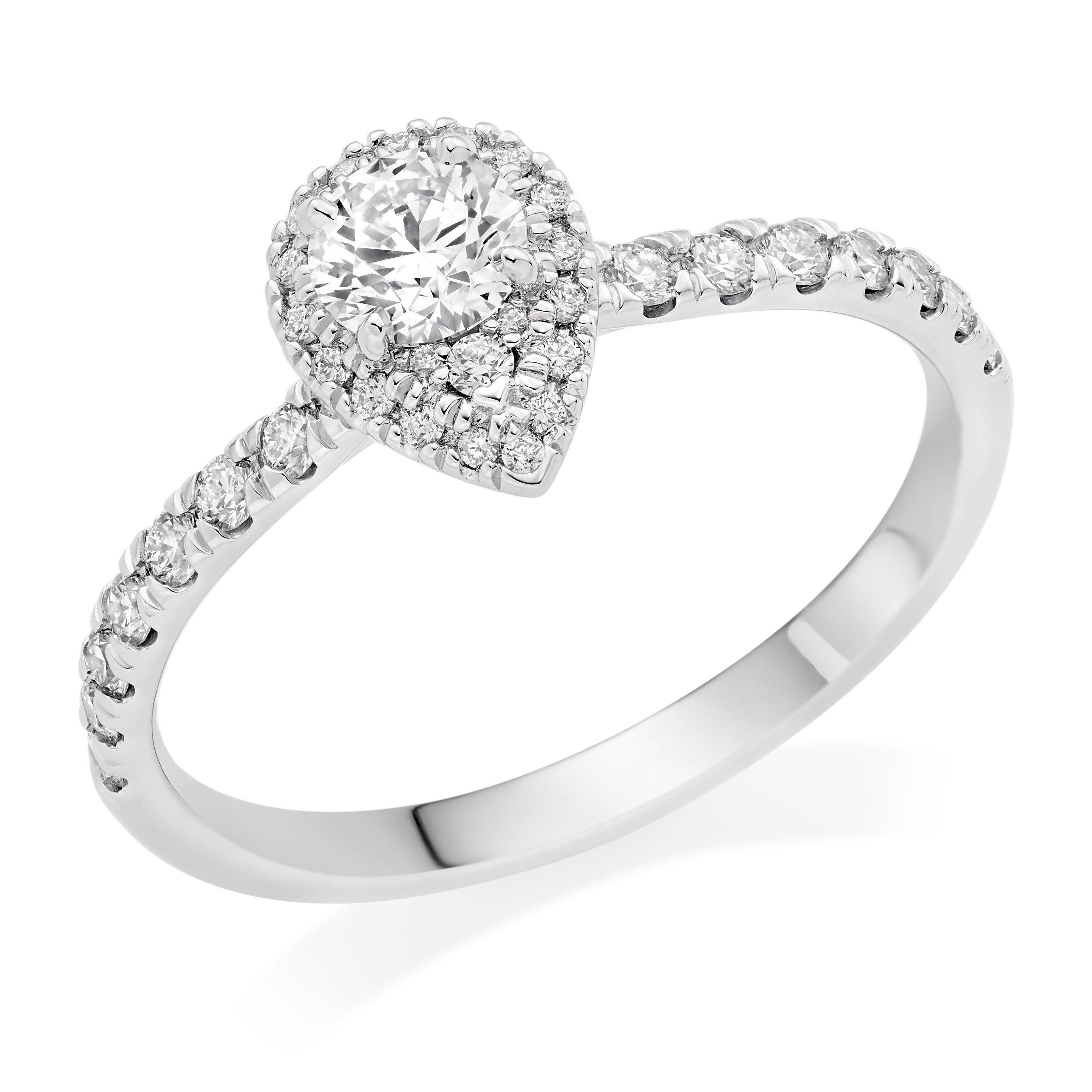 Hearts On Fire Women's Platinum Pear-Shaped Diamond Halo Ring, Size: L