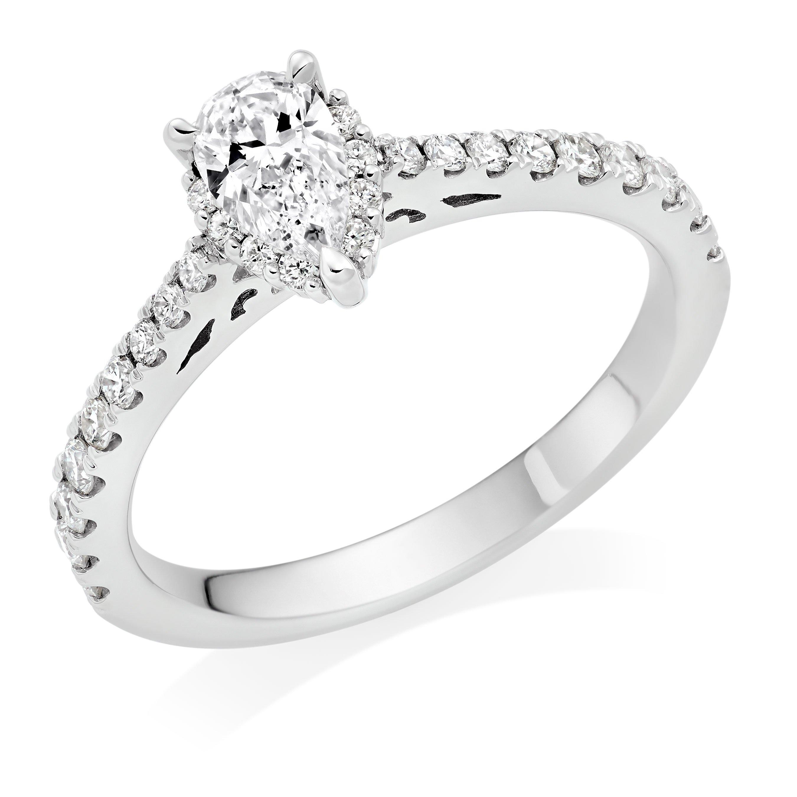 Beaverbrooks Women's Platinum Pear Shaped Diamond Halo Ring, Size: L