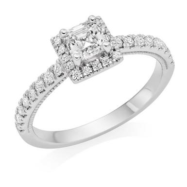 Royal Asscher Platinum Diamond Halo Ring