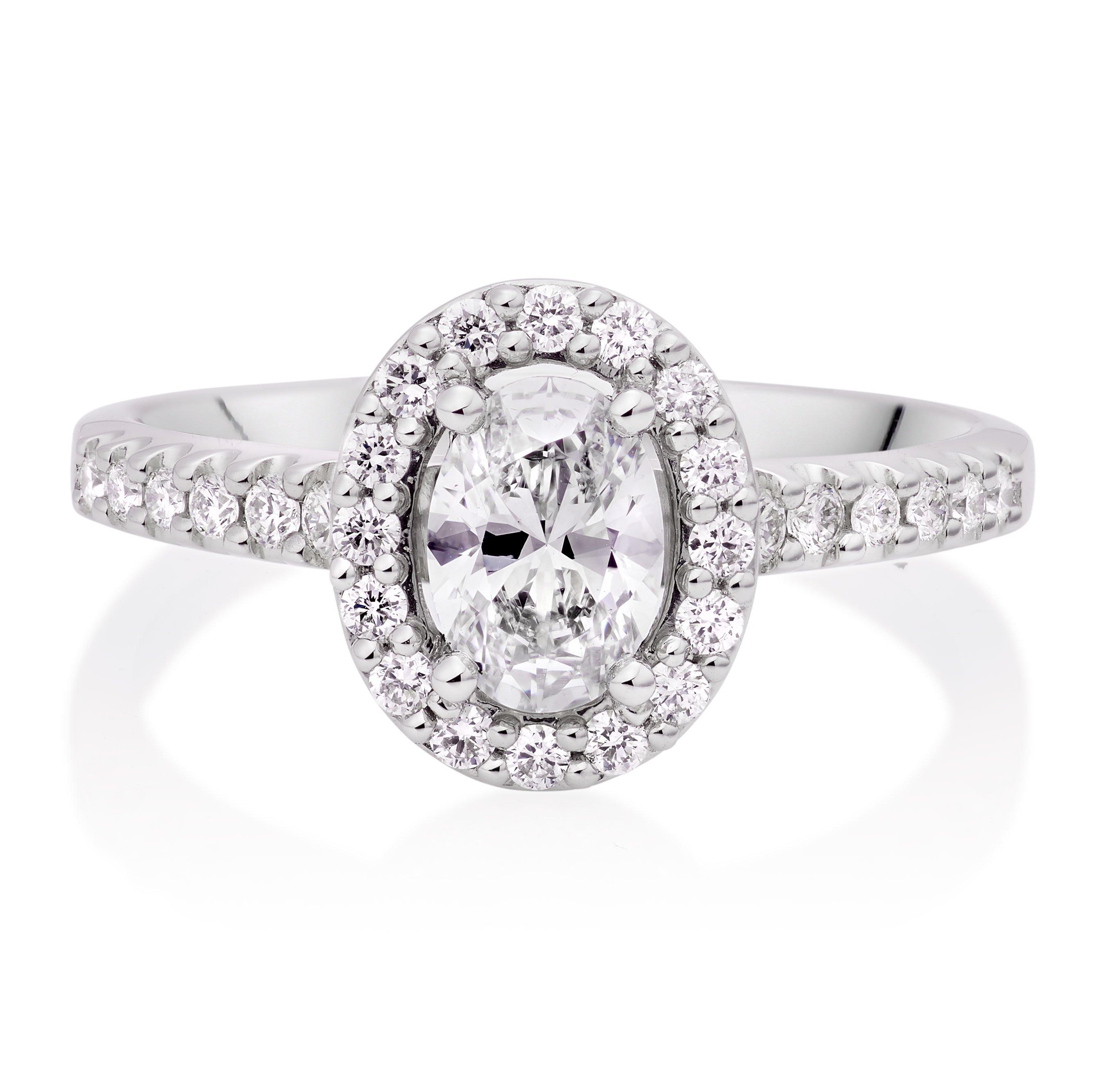 Platinum Diamond Oval Cut Halo Ring | 0127444 | Beaverbrooks the Jewellers