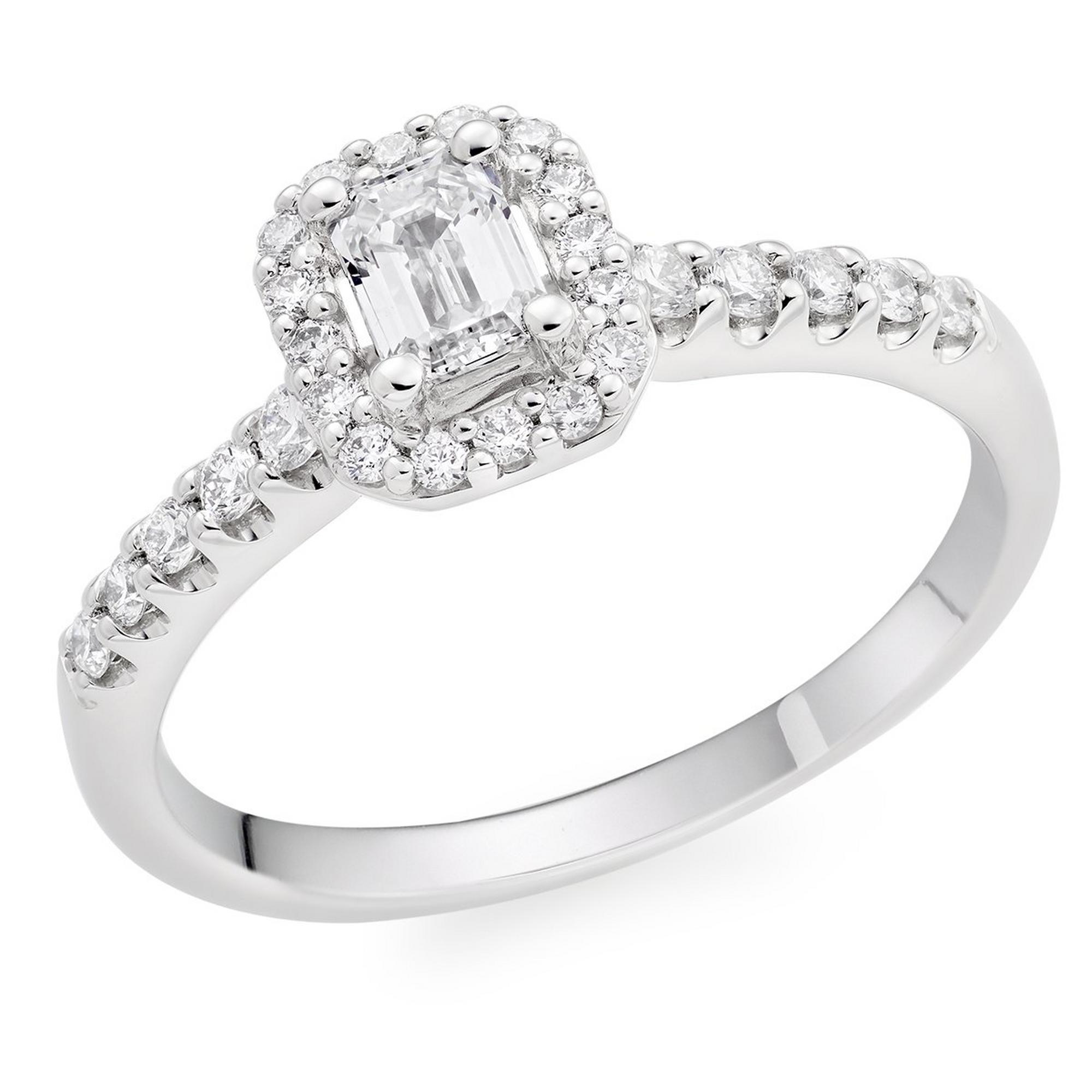 Platinum Diamond Emerald Cut Halo Ring