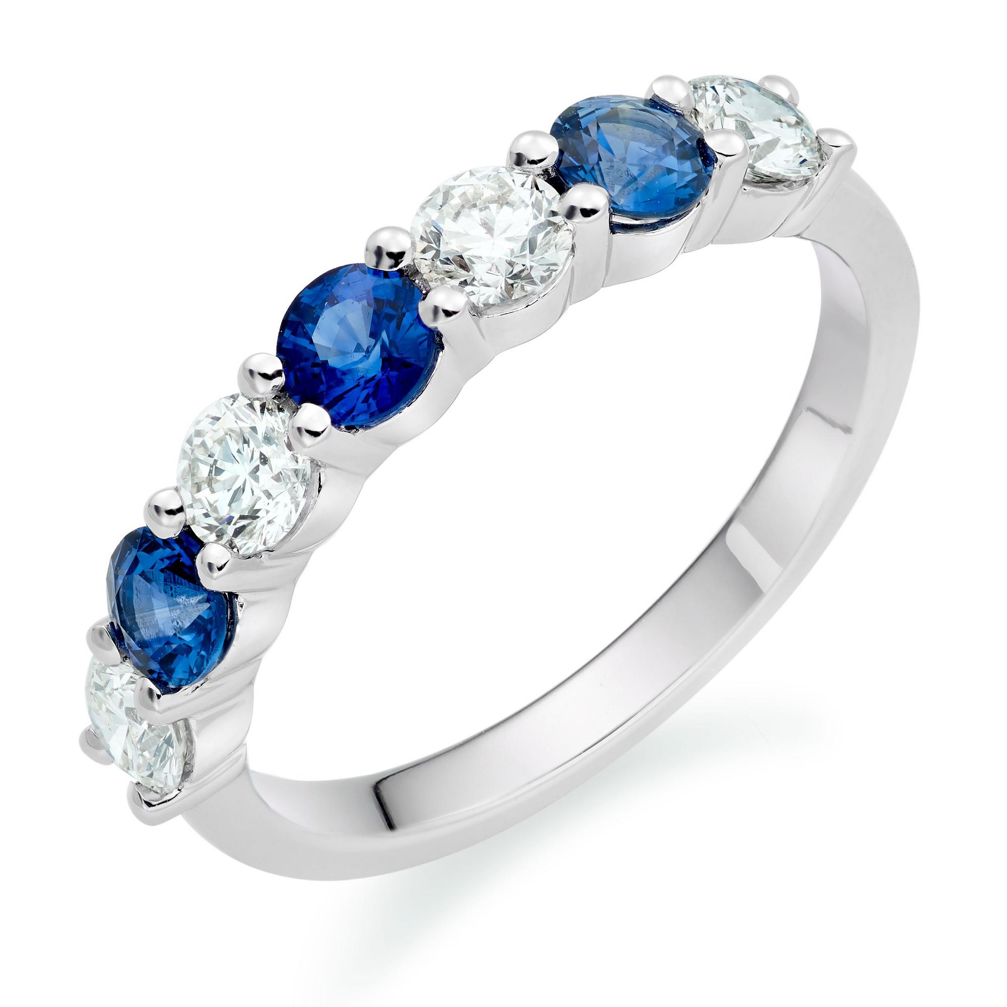 18ct White Gold Diamond Sapphire Half Eternity Ring