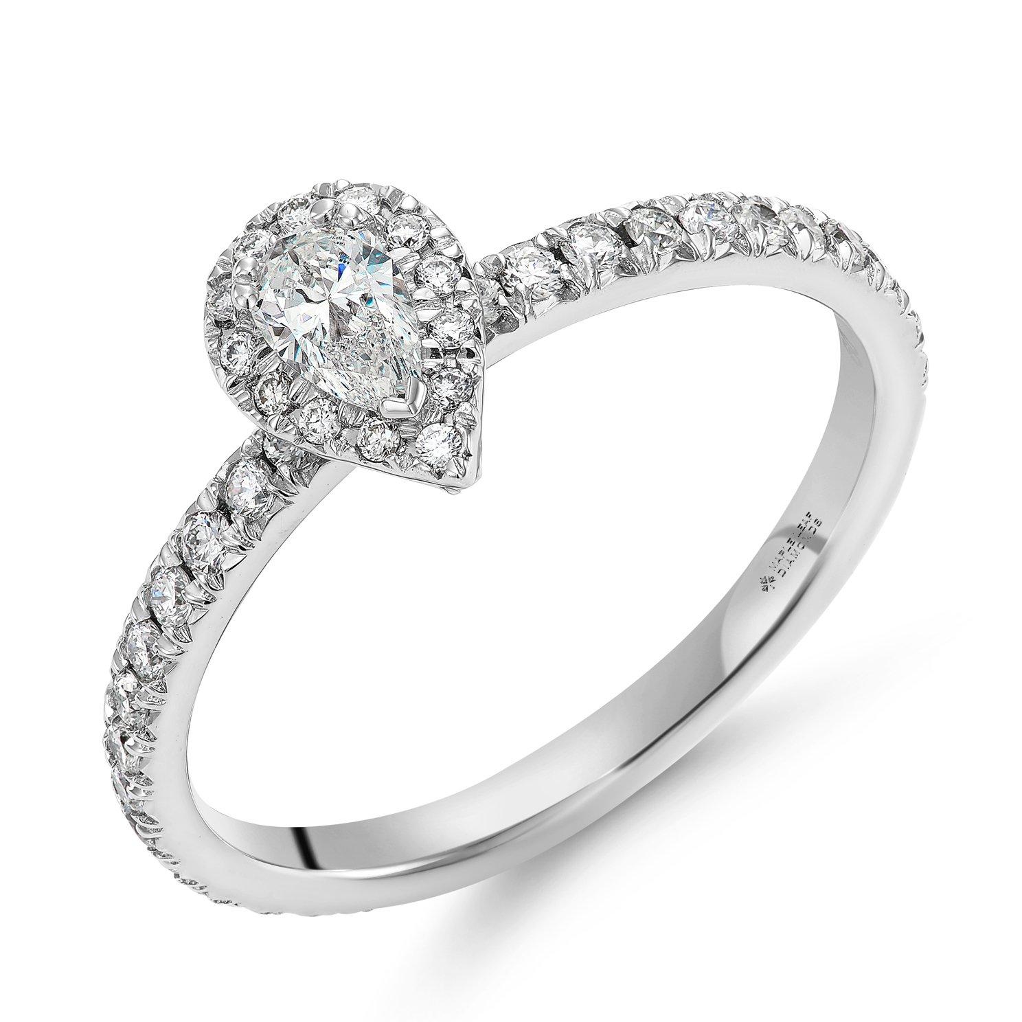 Maple Leaf Diamonds 18ct White Gold Pear Shaped Diamond Halo Ring ...