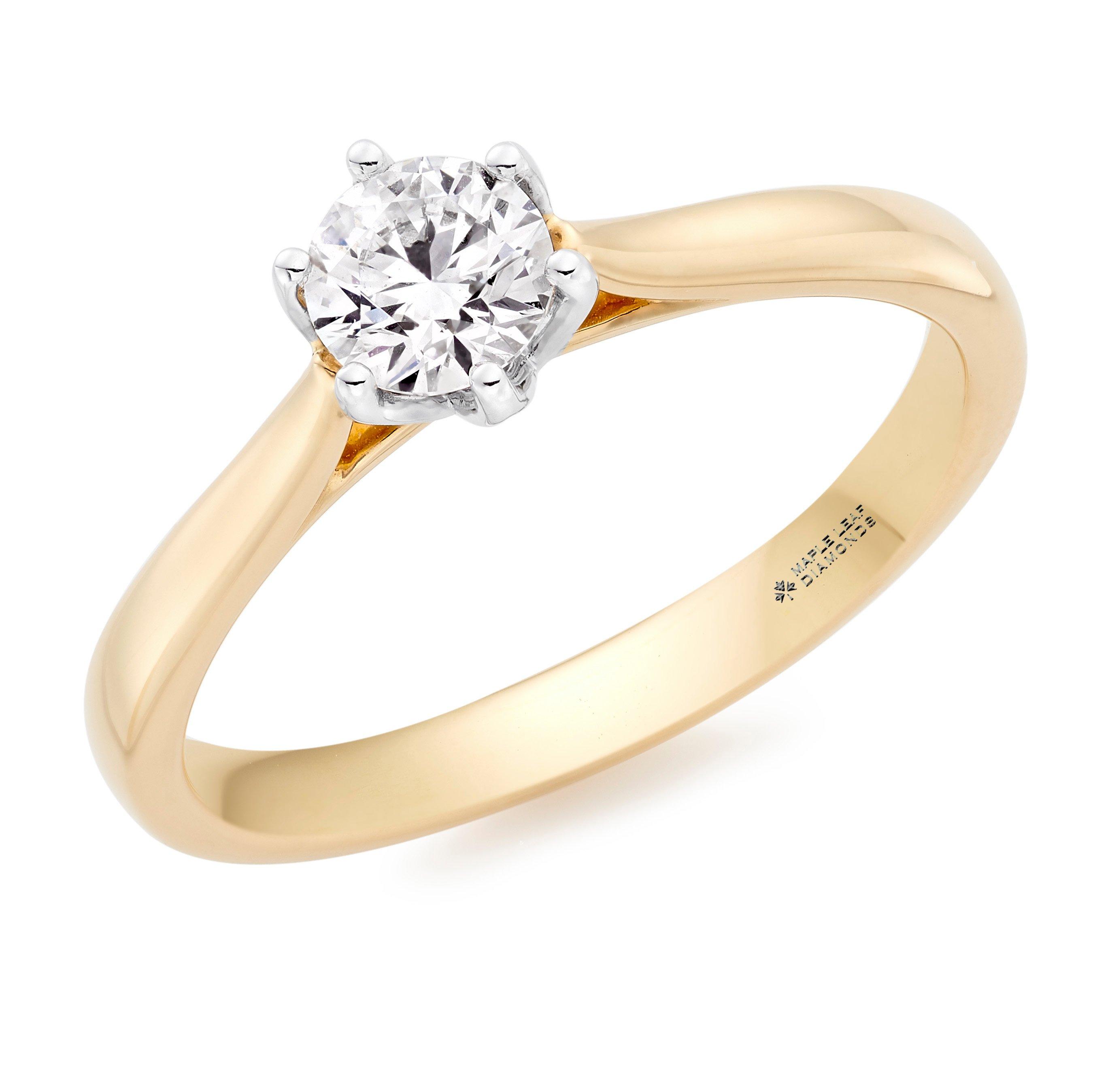 Maple Leaf Diamonds Women's Eternal Flame 18ct Yellow Gold Diamond Solitaire Ring, Size: N