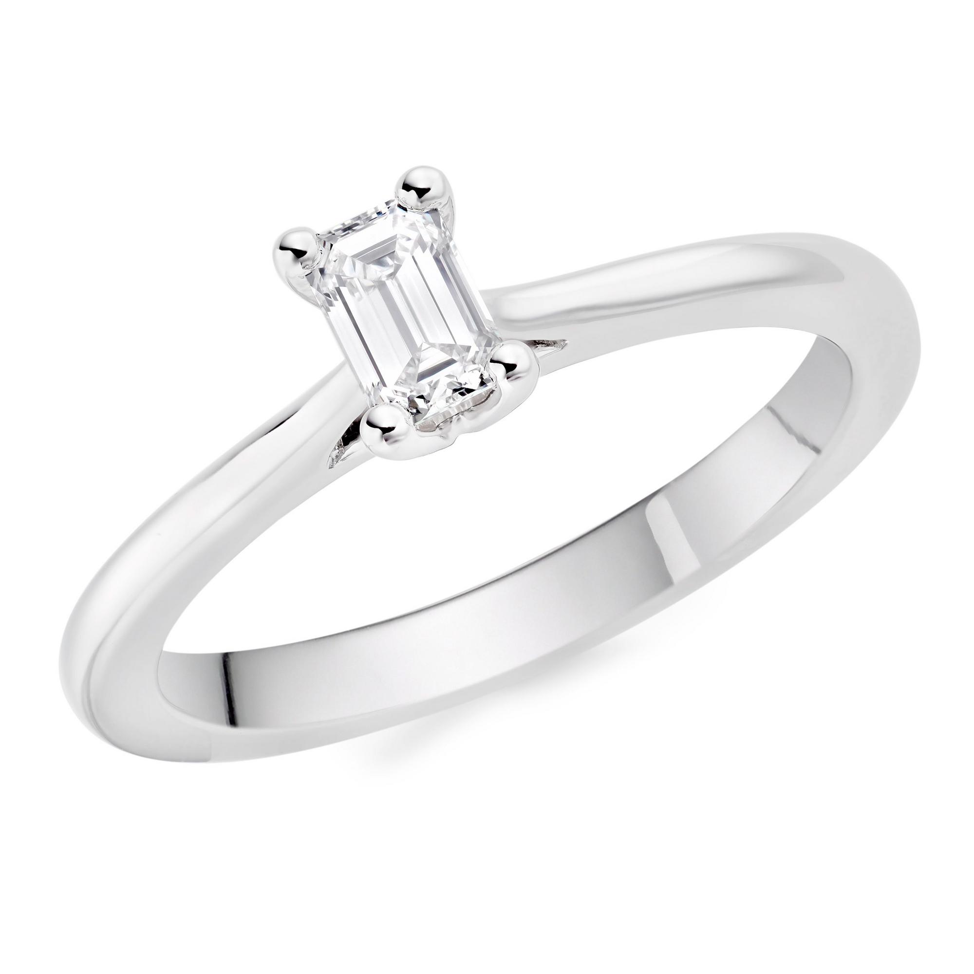 Platinum Diamond Emerald Cut Solitaire Ring