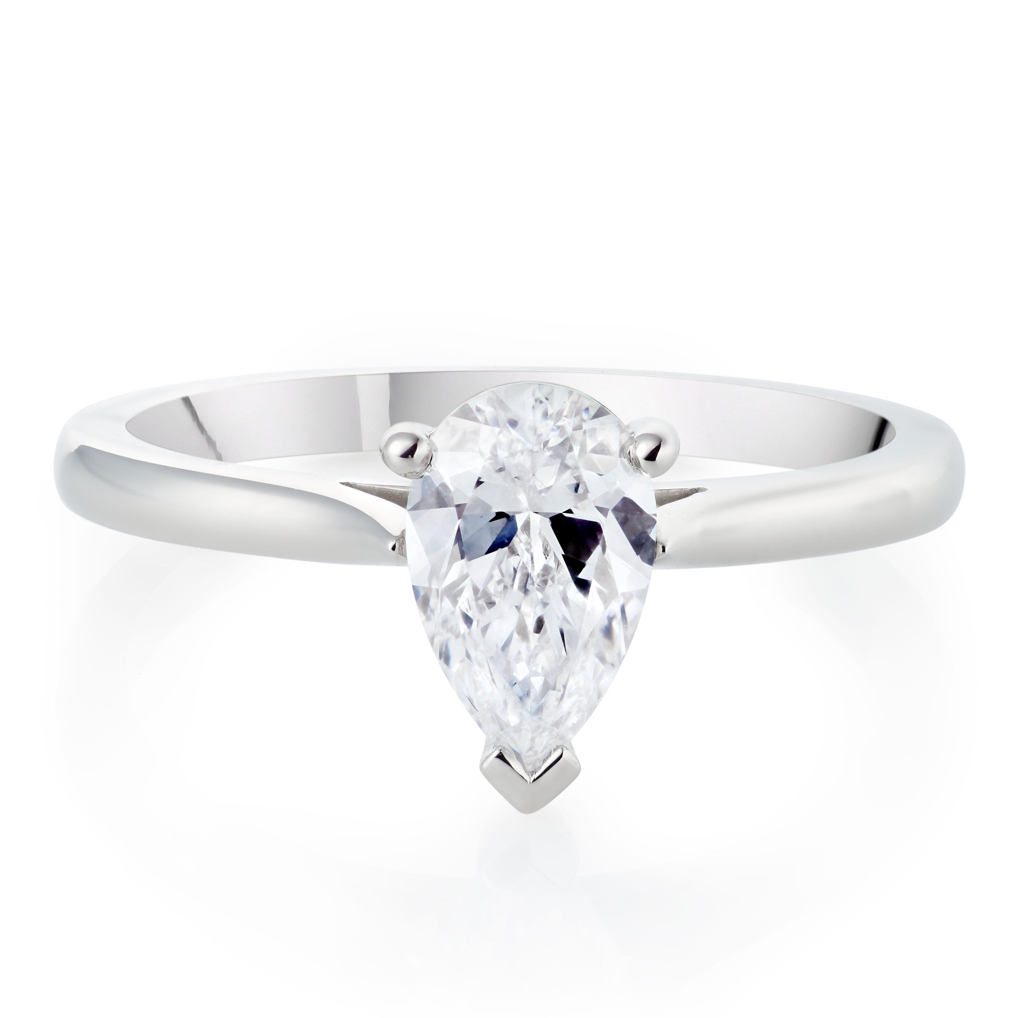 Once Platinum Diamond Pear Cut Solitaire Ring 