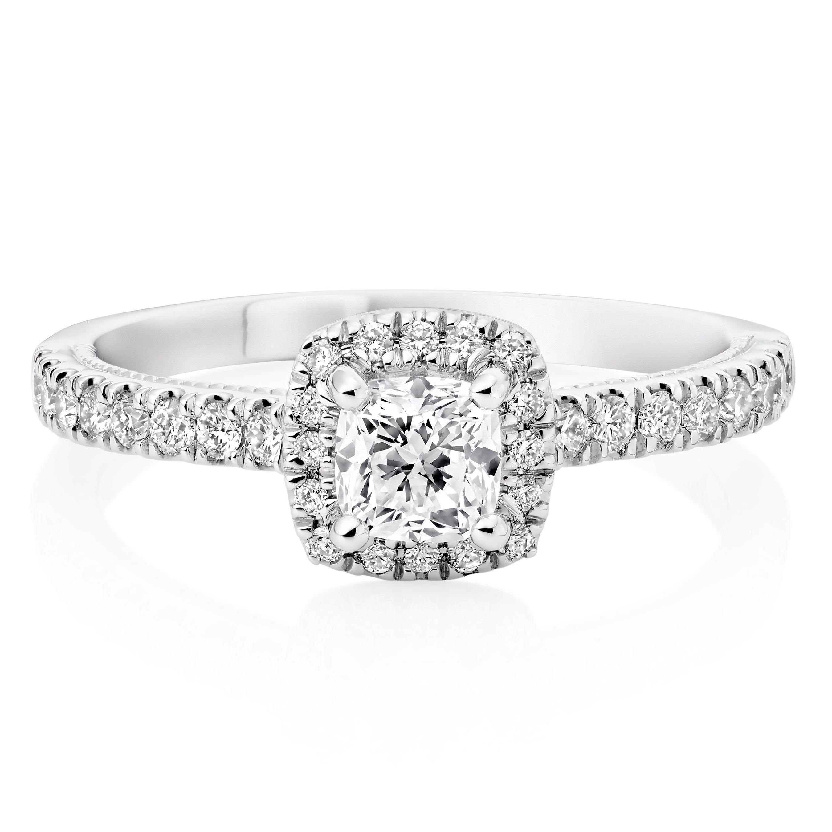 Royal Asscher Natalia Platinum Diamond Royal Asscher Cushion Cut Halo ...