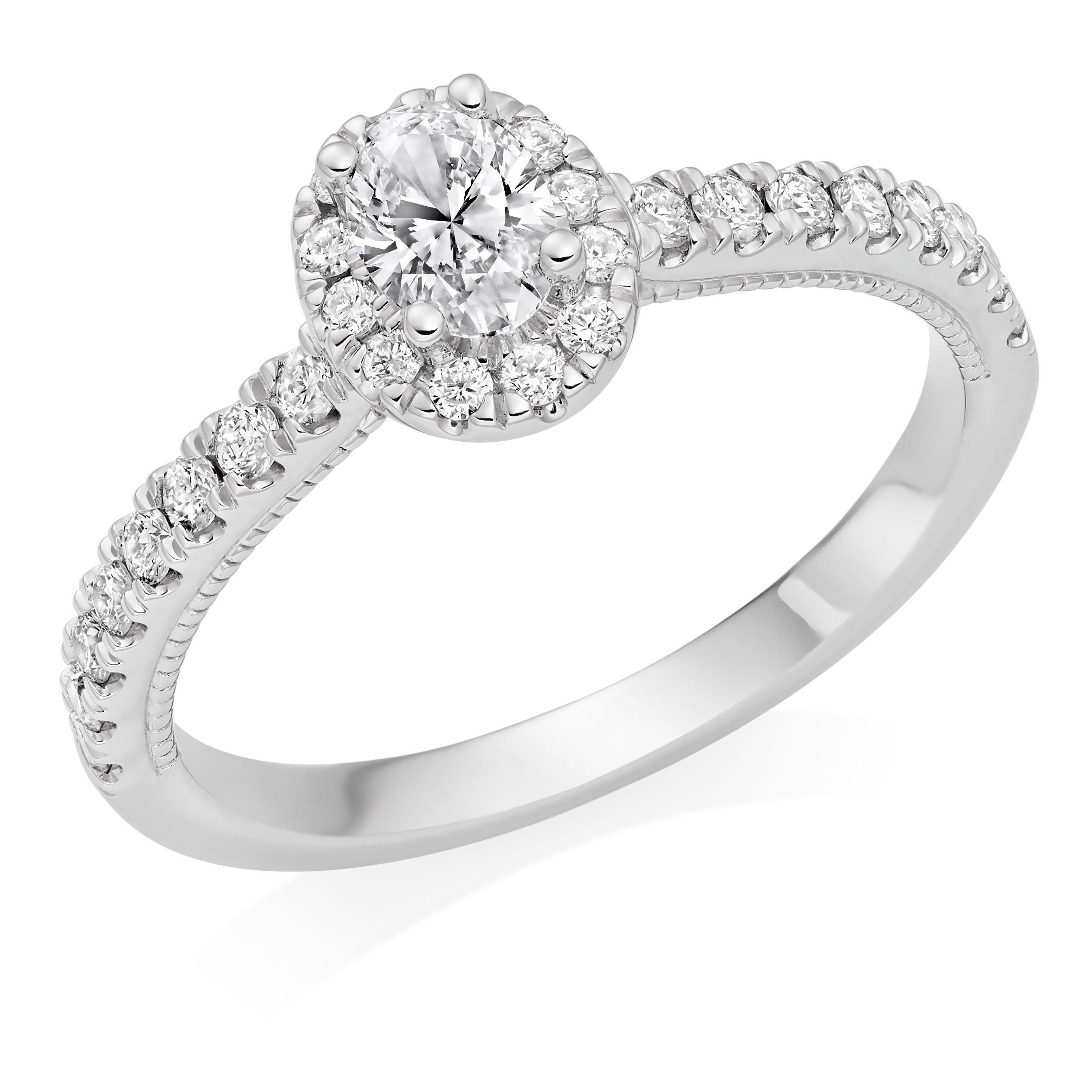 Royal Asscher Women's Yasmin Platinum Diamond Oval Cut Halo Ring, Diamond Carat 0.62 Colour G, Clarity SI1, Ring Size I