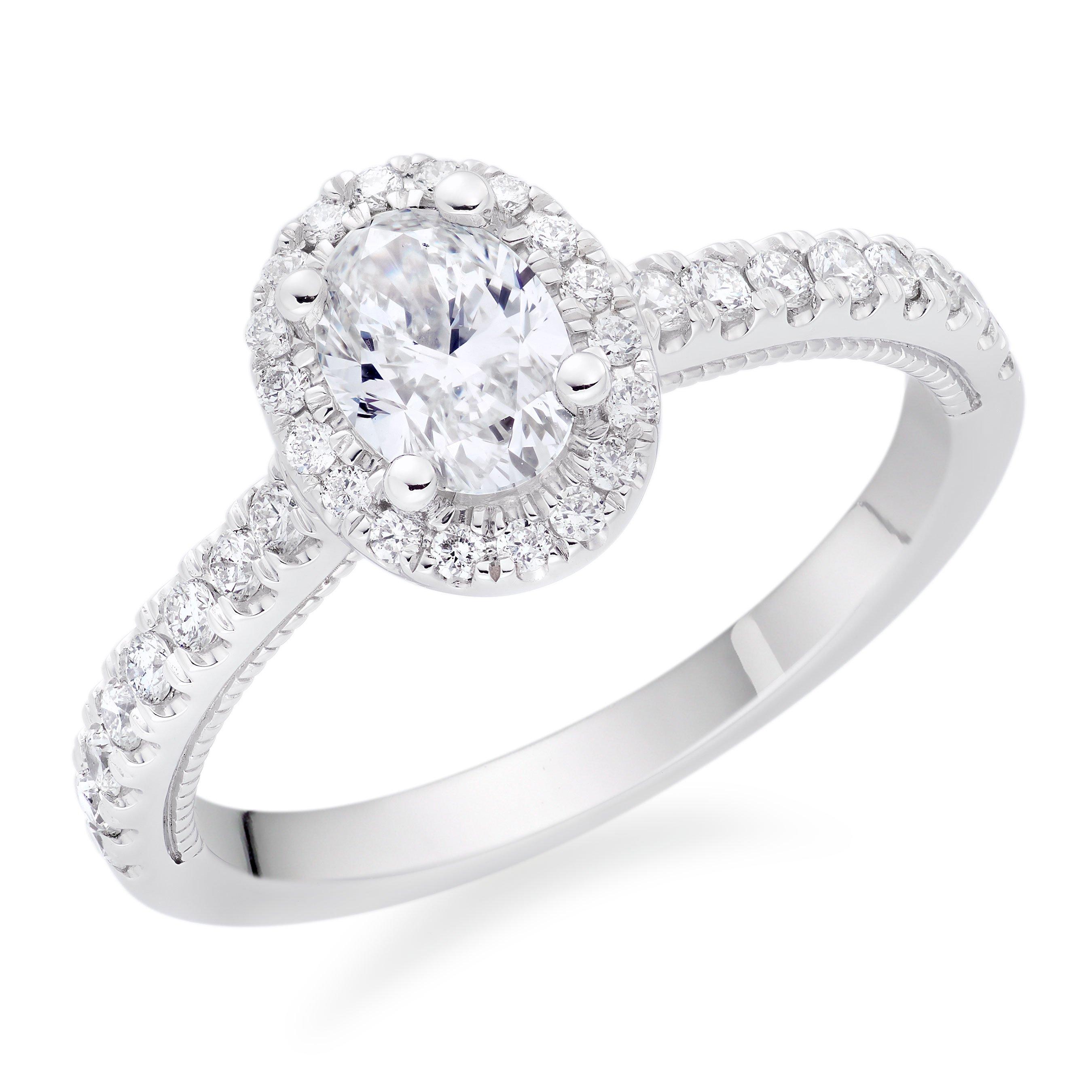 Royal Asscher Women's Yasmin Platinum Diamond Oval Cut Halo Ring, Size: I