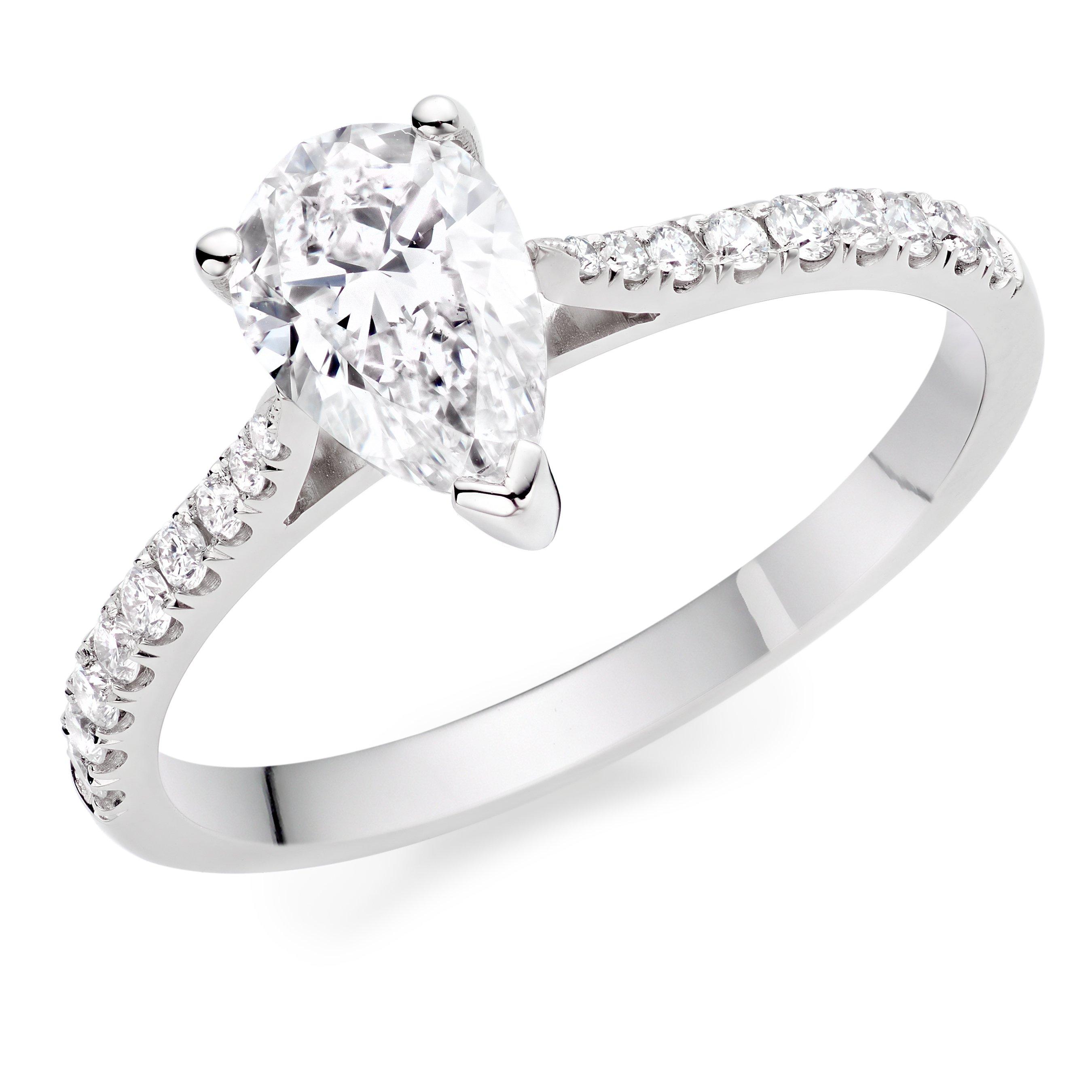 Once Platinum Pear Cut Solitaire Ring, Size: Q