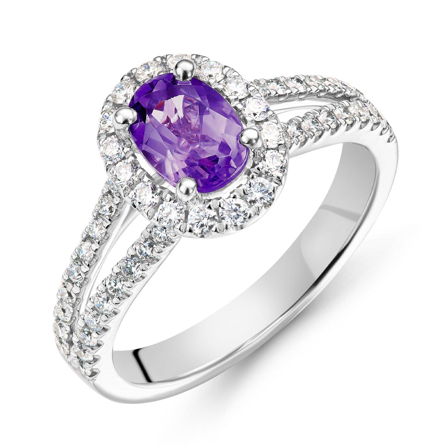 Platinum Diamond Amethyst Halo Engagement Ring