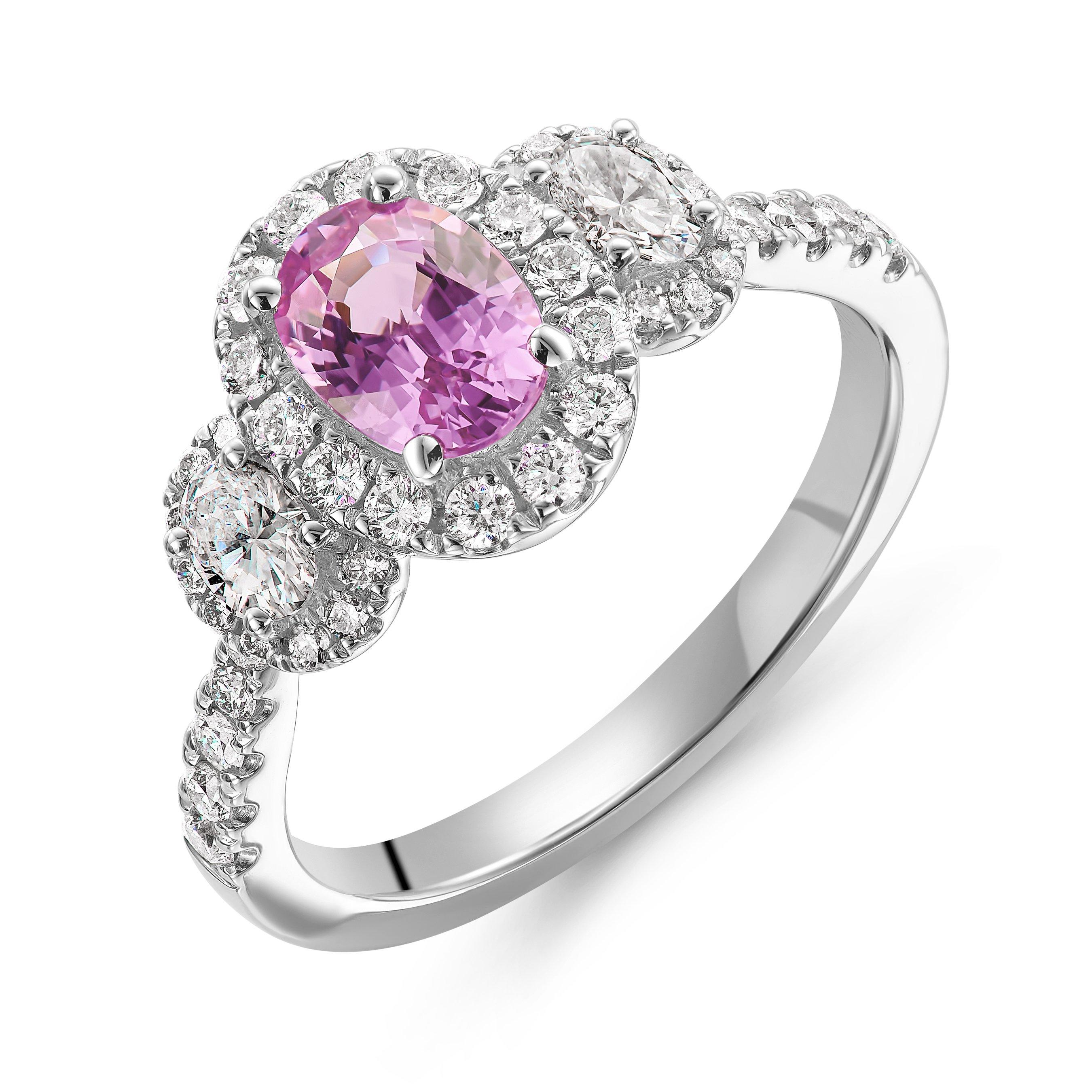 Platinum Diamond Pink Sapphire Oval Cut Ring, Size mm