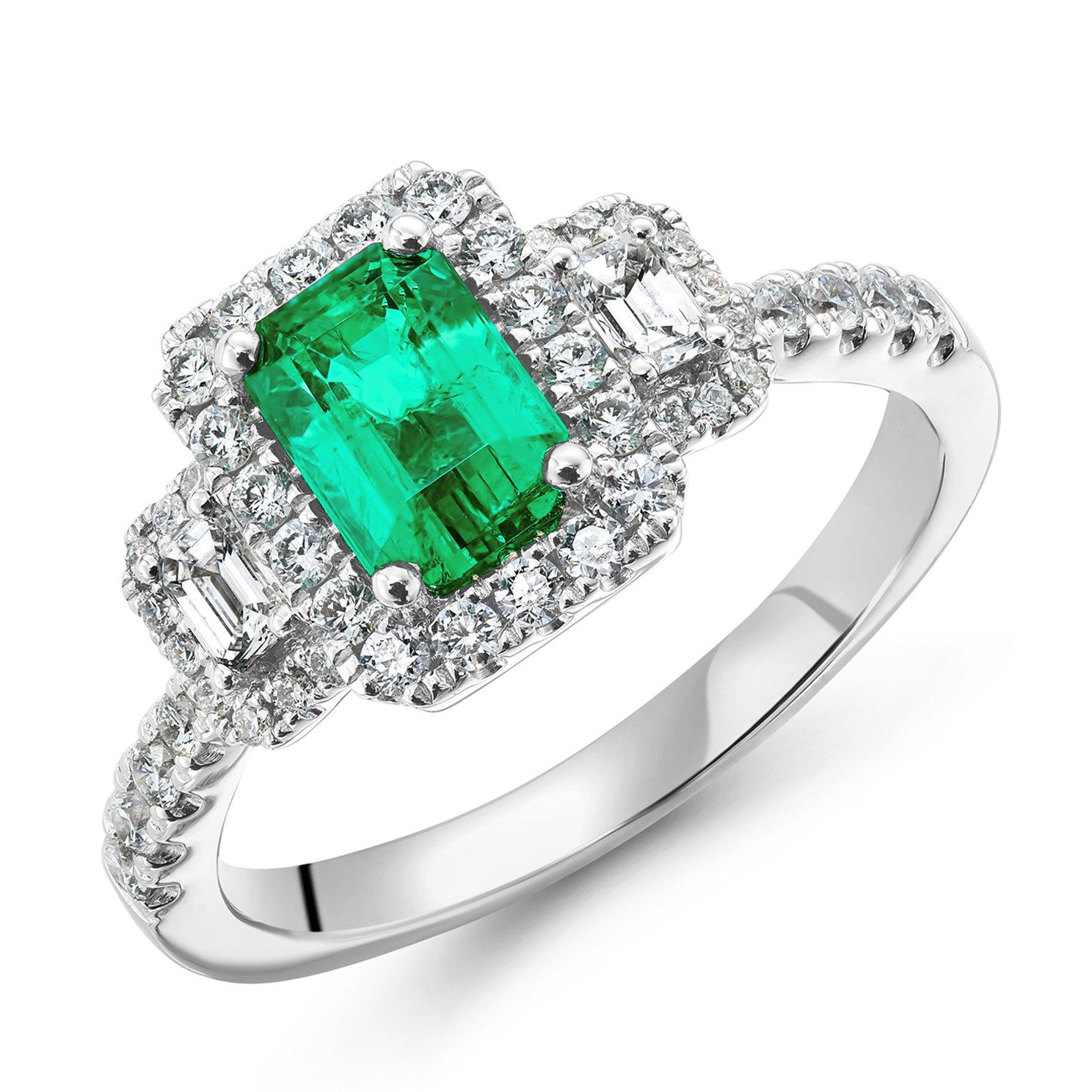 Platinum Diamond Emerald Halo Engagement Ring