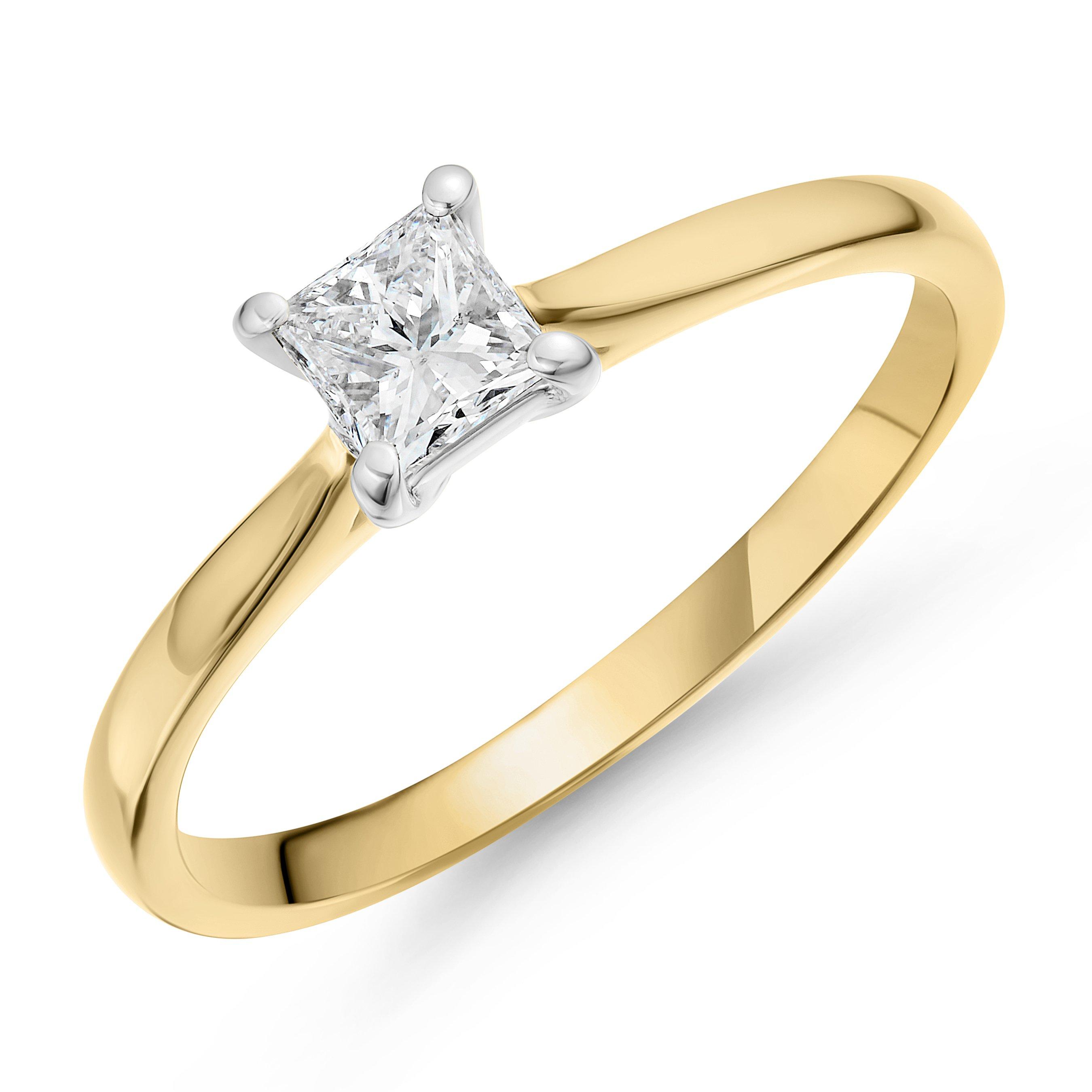 9ct Yellow Gold Princess Diamond Solitaire Ring