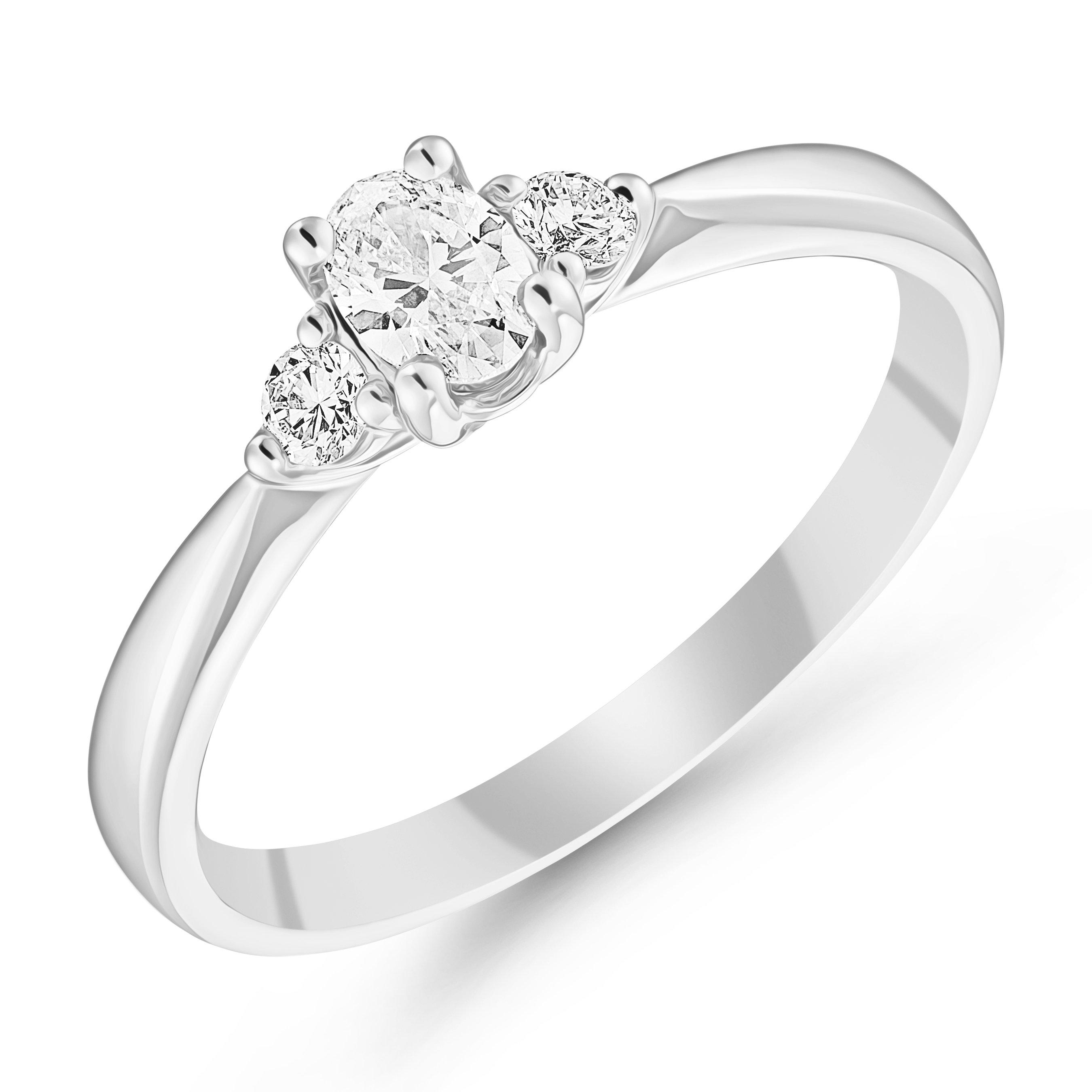 Platinum Diamond Oval Shaped Three Stone Engagement Ring