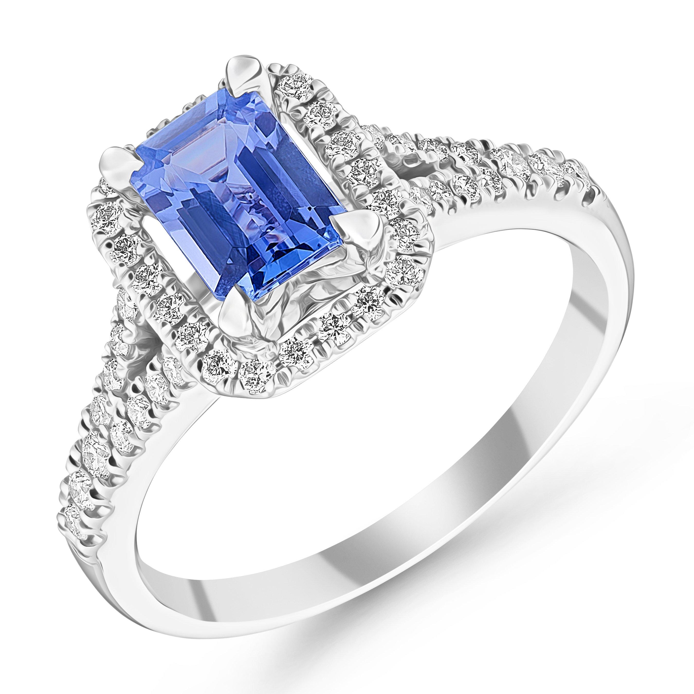 Platinum Diamond Tanzanite Halo Engagement Ring