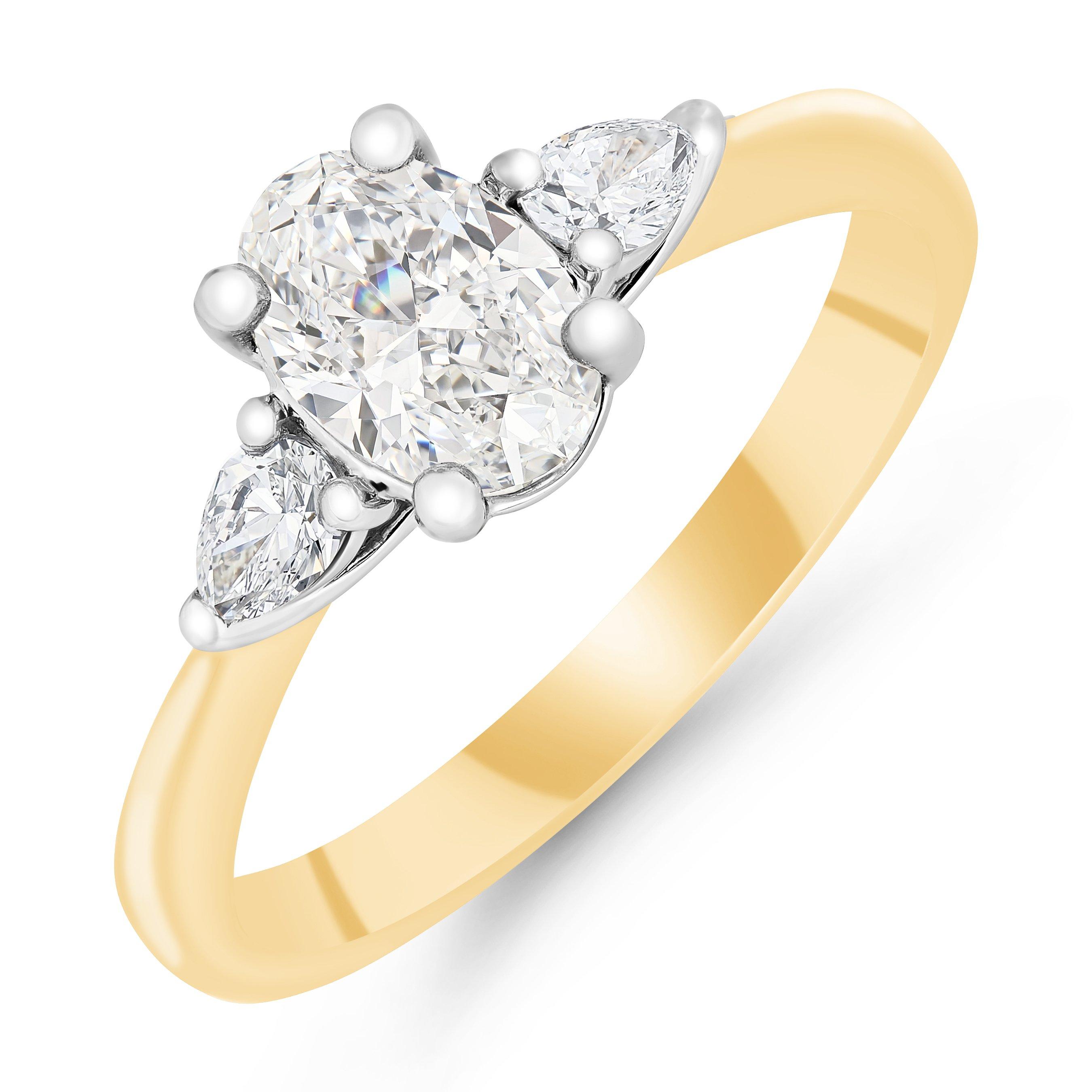 Beaverbrooks 18ct Yellow Gold Diamond Oval Shaped Three Stone Engagement Ring
