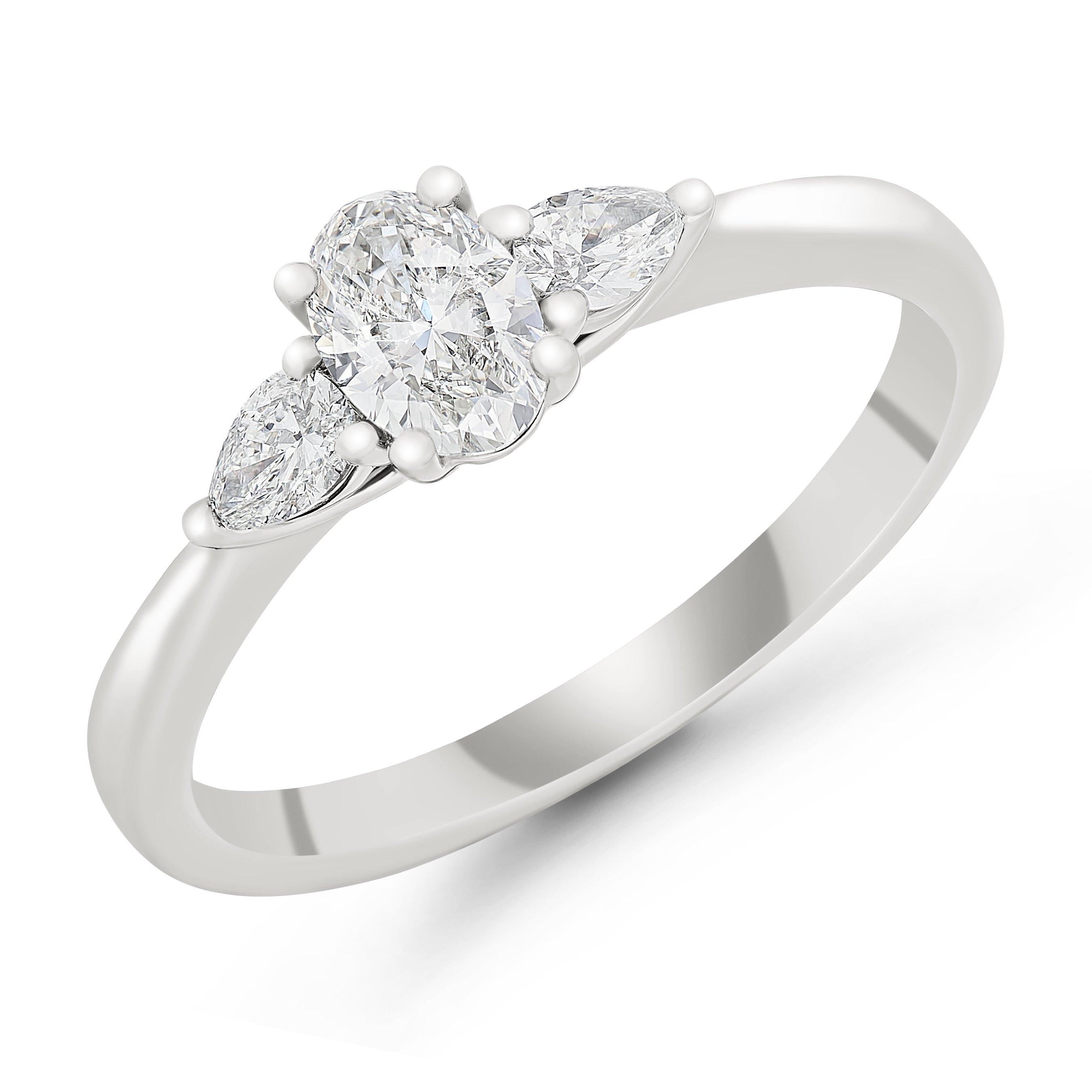 Beaverbrooks Platinum Diamond Oval Shaped Three Stone Engagement Ring