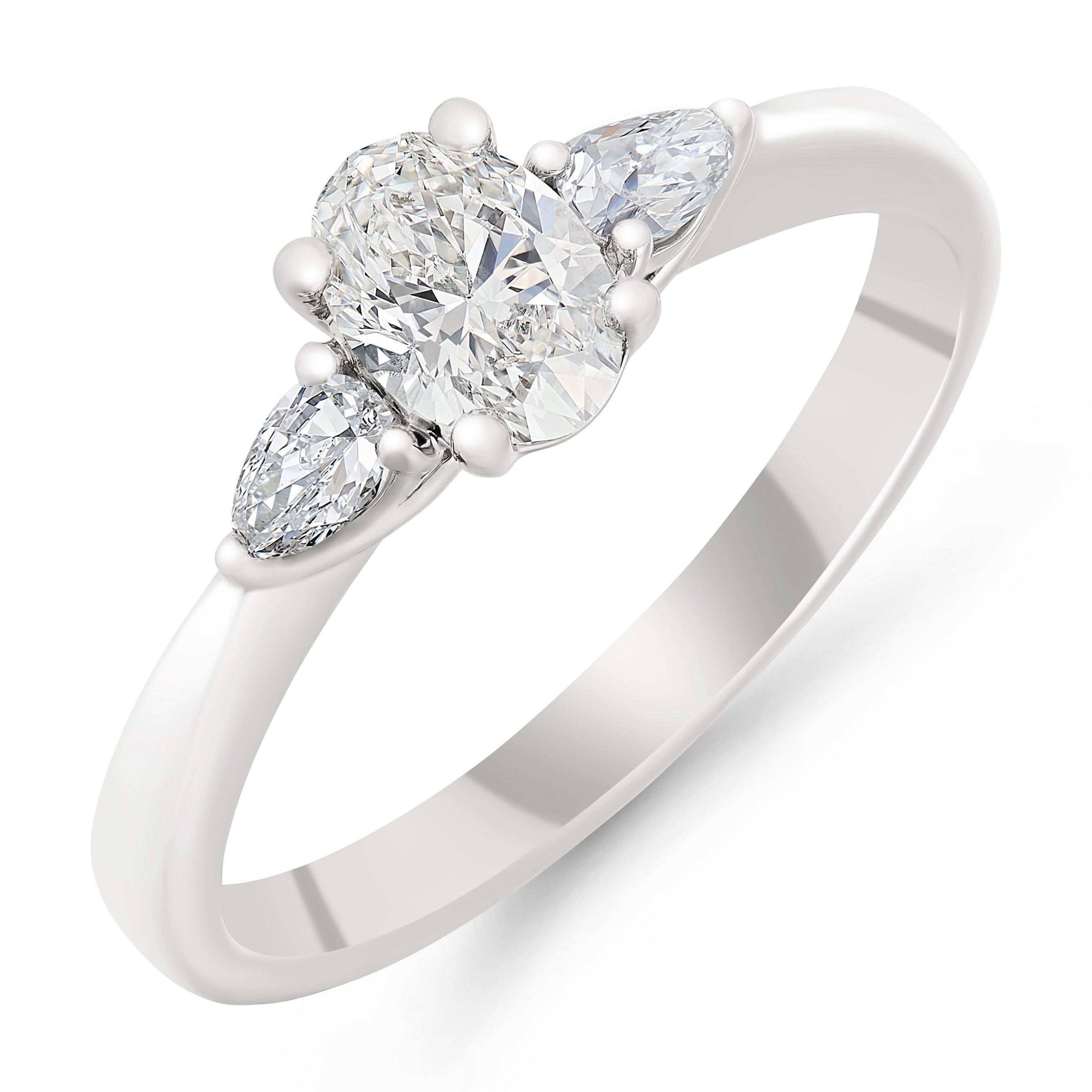 Beaverbrooks Platinum Diamond Oval Shaped Three Stone Engagement Ring