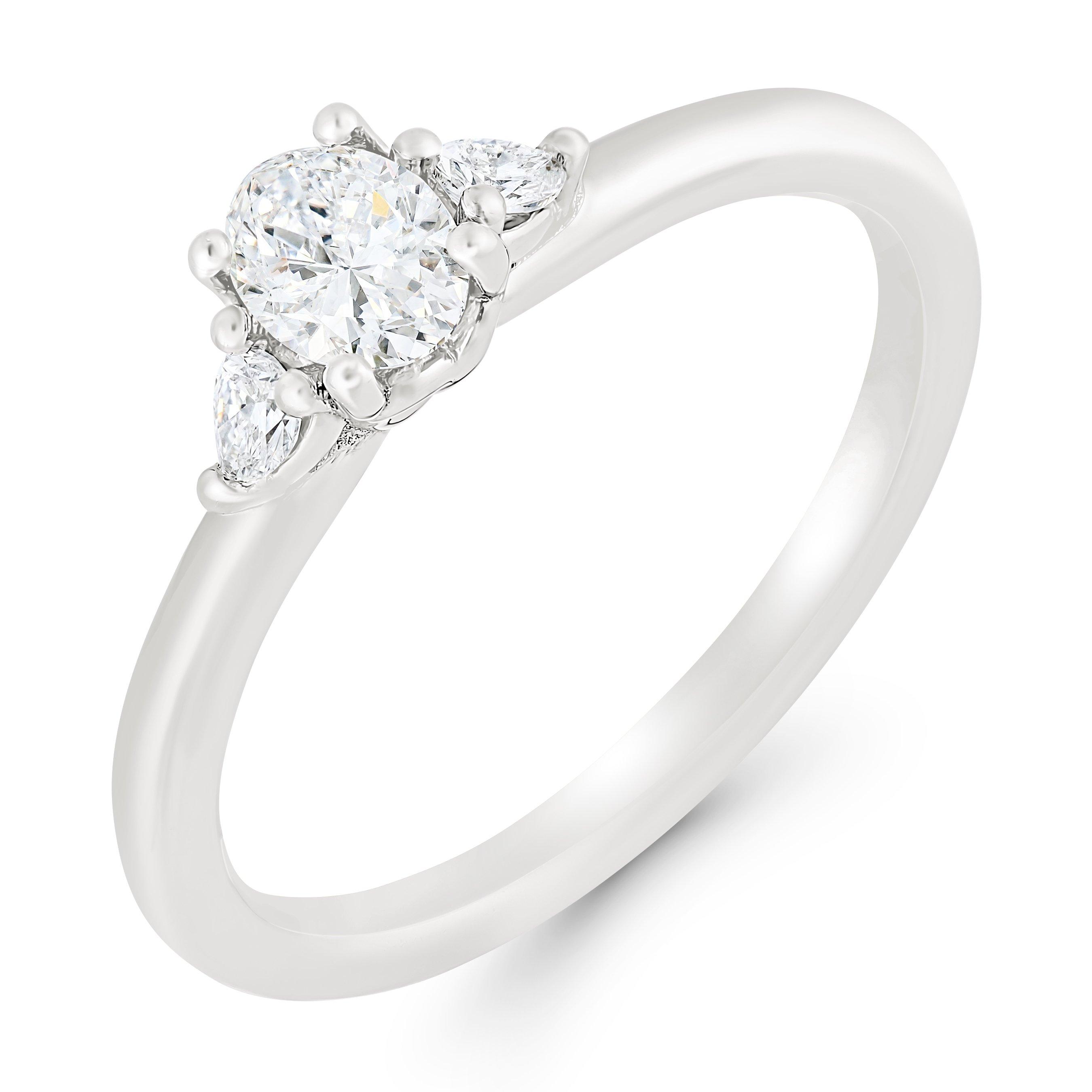 Beaverbrooks True Platinum Diamond Three Stone Oval Shaped Engagement Ring