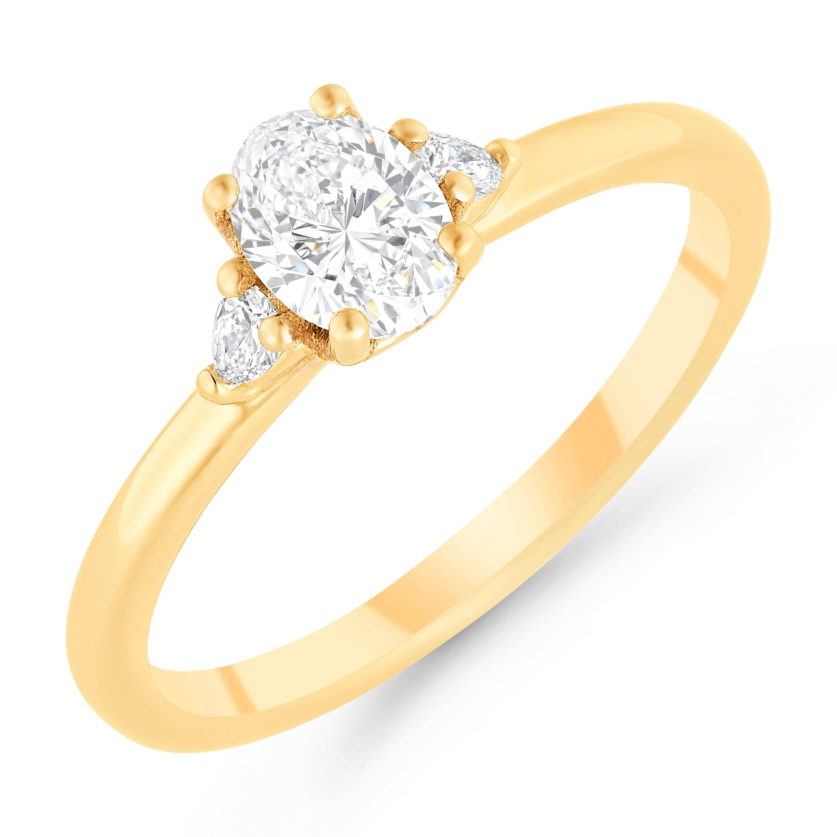 Beaverbrooks True 18ct Yellow Gold Diamond Oval Shaped Three Stone Engagement Ring