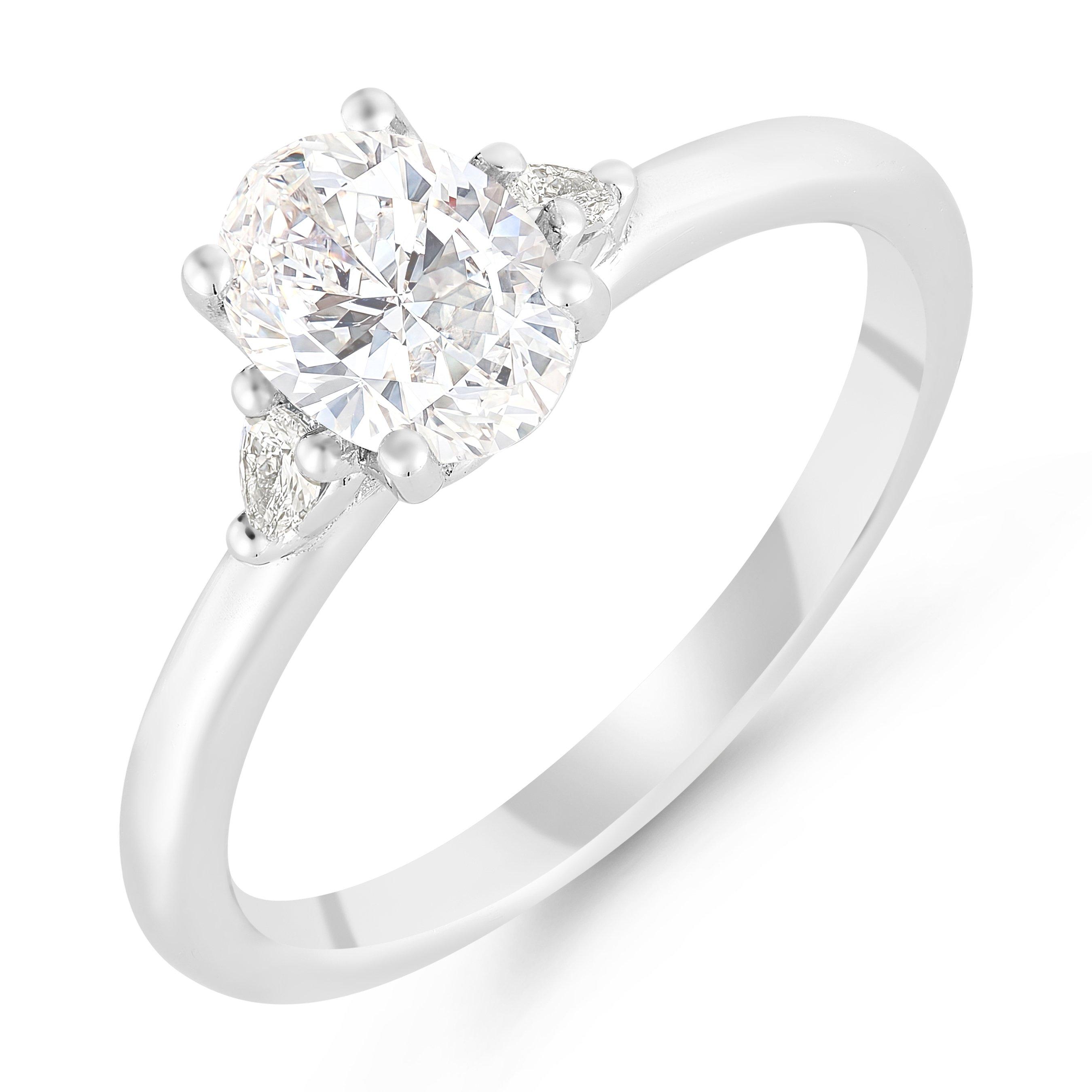 Beaverbrooks True Platinum Diamond Oval Shaped Three Stone Engagement Ring