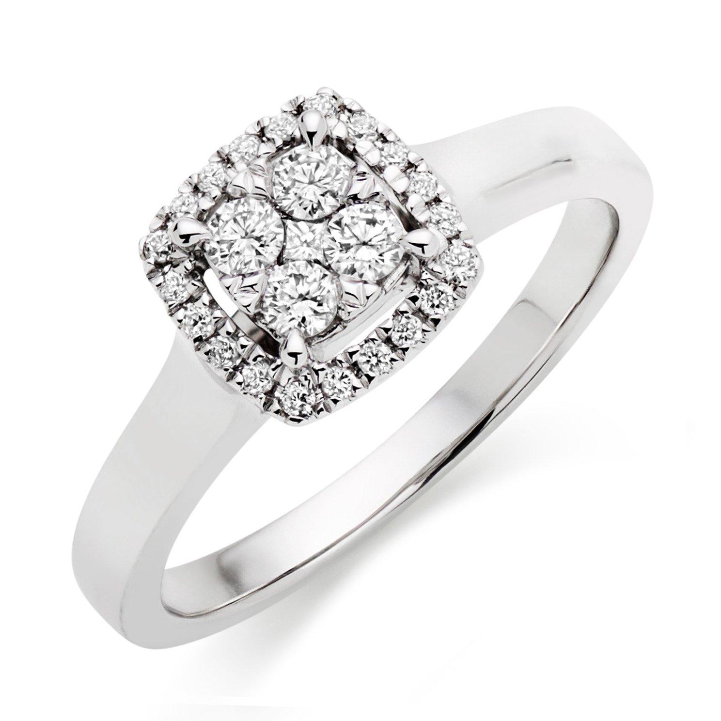 9ct White Gold Diamond Cluster Halo Ring | 0005451 | Beaverbrooks the ...