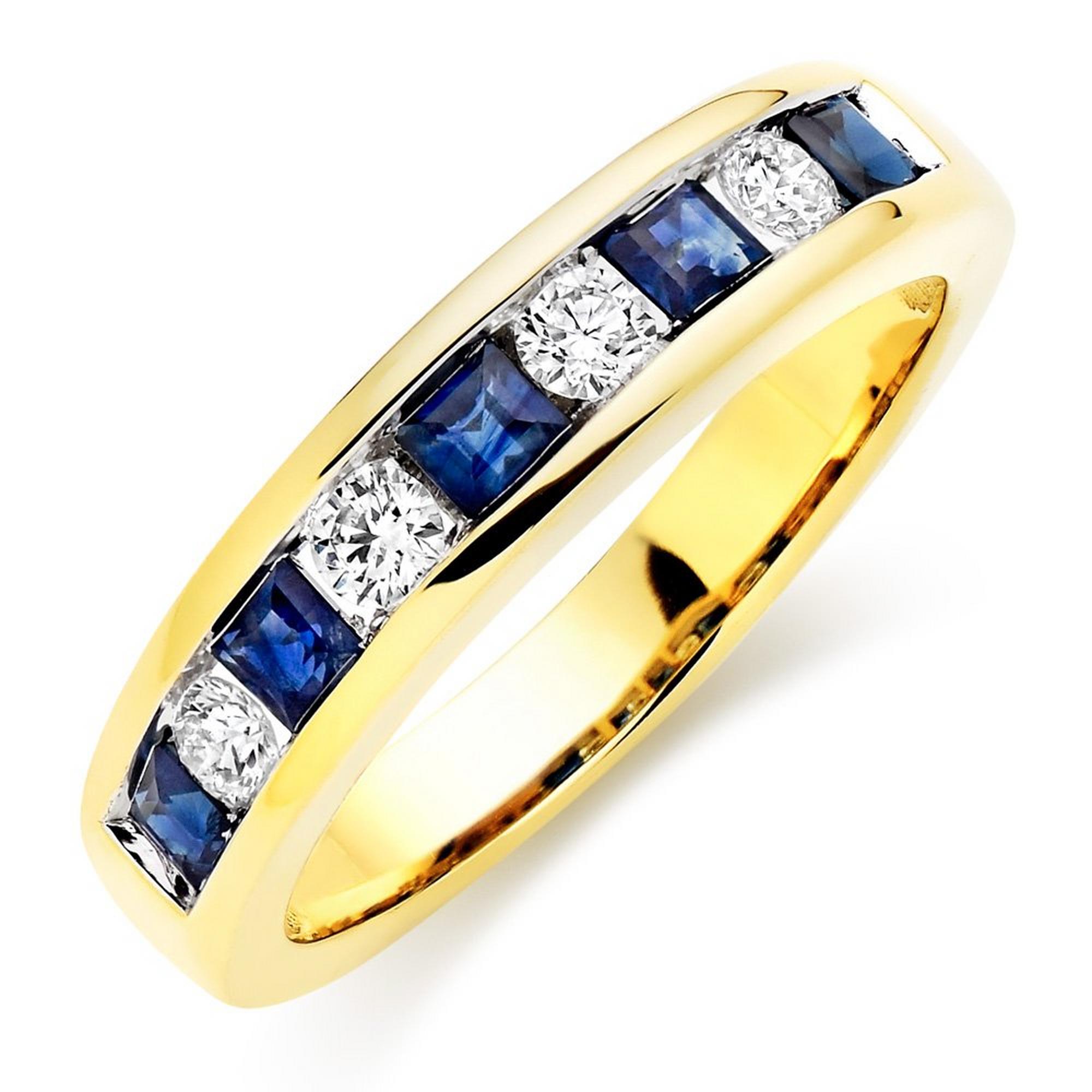 18ct Yellow Gold Diamond Sapphire Half Eternity Ring
