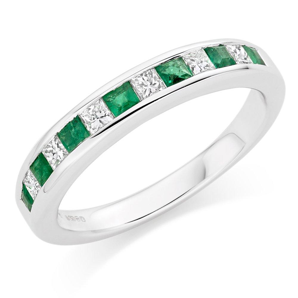 18ct White Gold Diamond Emerald Princess Cut Half Eternity Ring ...