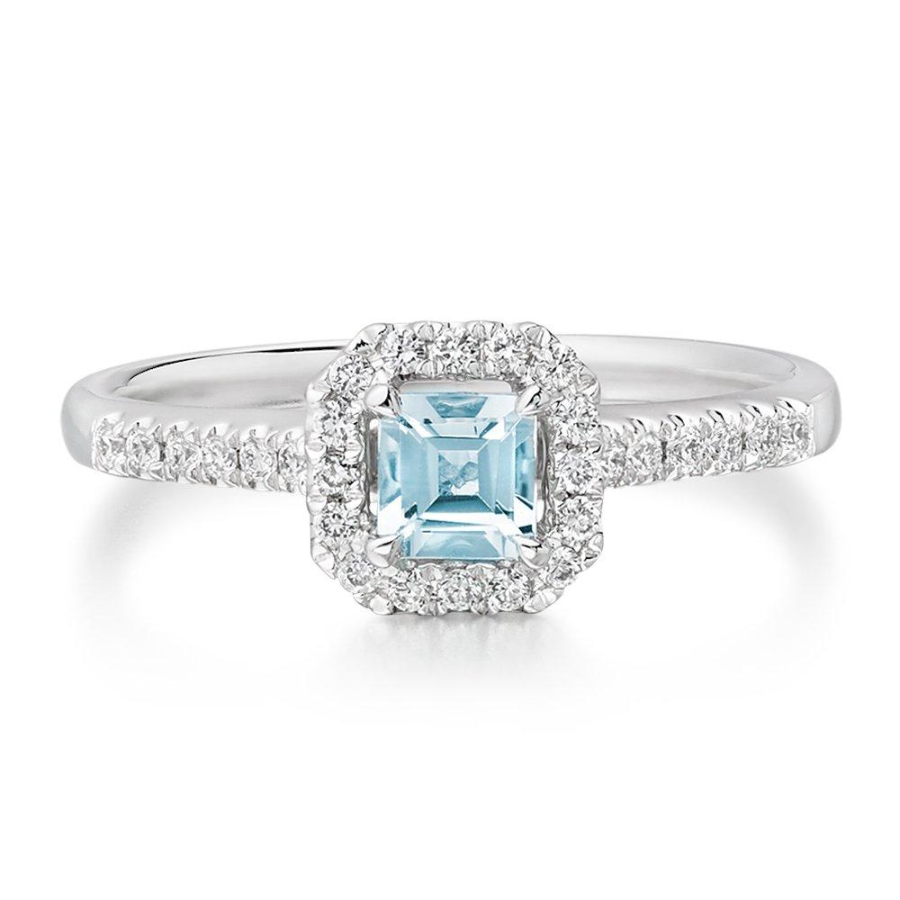 18ct White Gold Diamond Aquamarine Halo Ring | 0000169 | Beaverbrooks ...